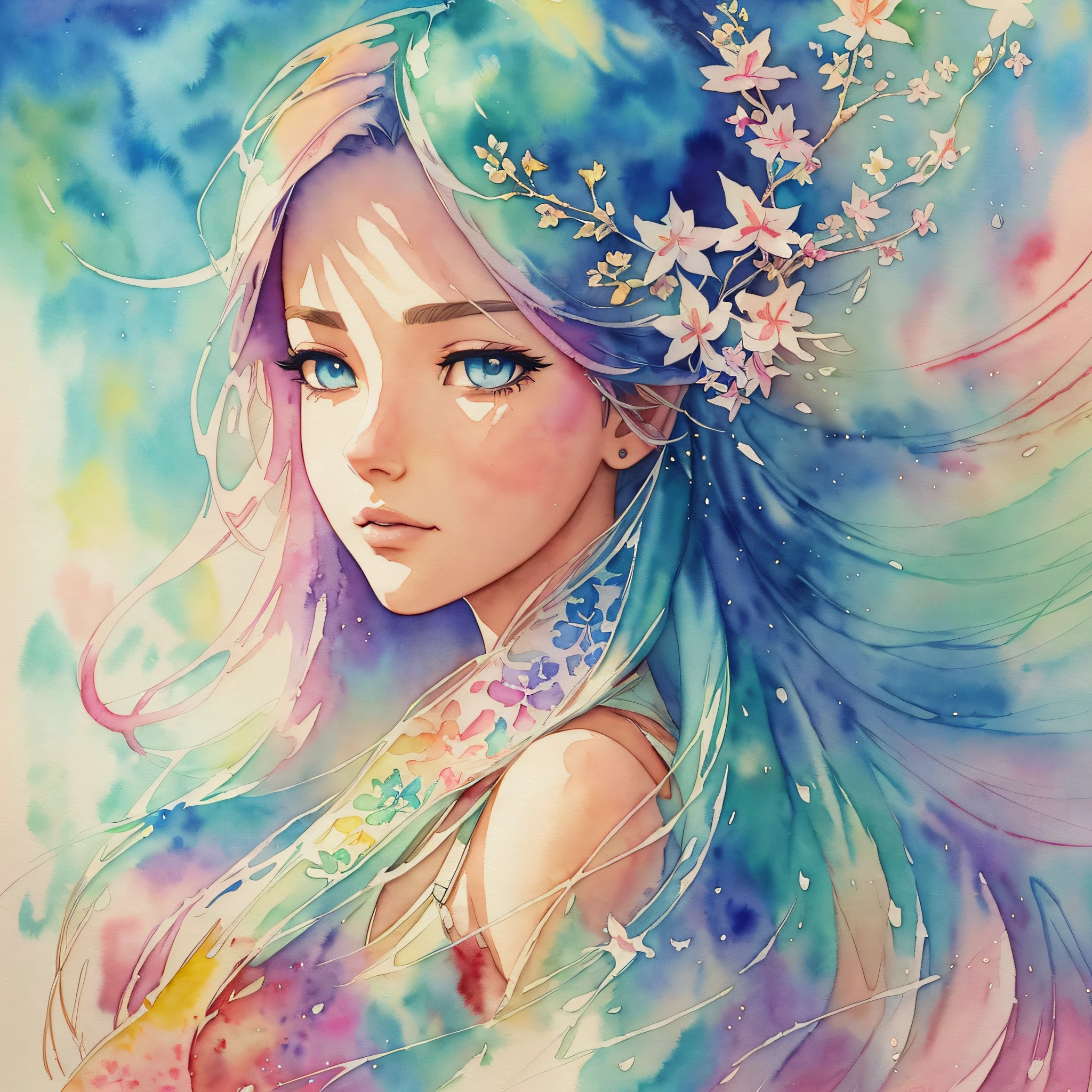 wtrcolor style, digital art of (jasmine), official art, blown by the wind, masterpiece, beautiful, ((watercolor)), paint splatter, intricate details. Great detail, [dripping:0.7], Trending on Artstation, Rachel Walker --auto --s2