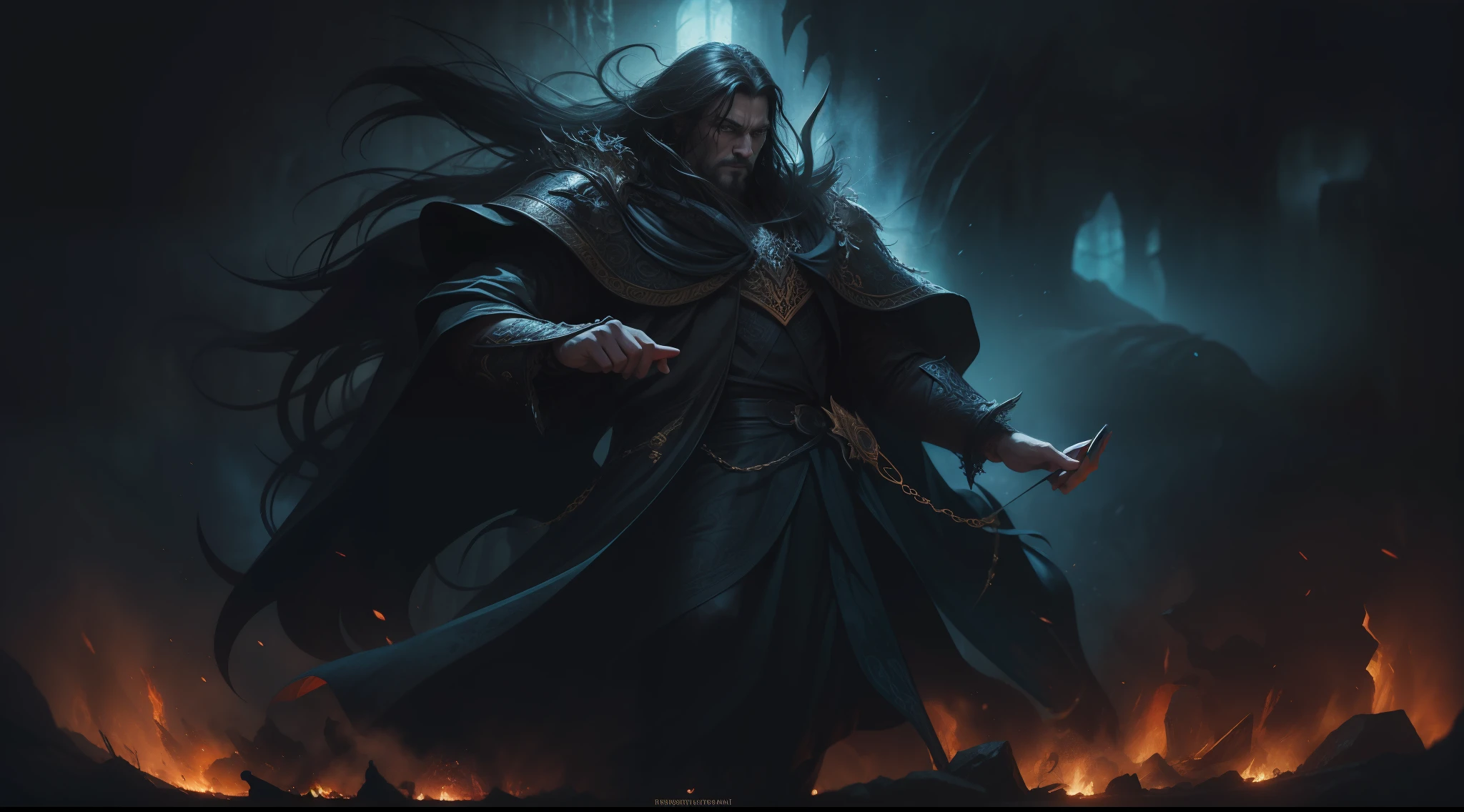 Lord of Darkness, film The Legend, vibrant, photorealistic, hyper-realism, strong impressionist painting style, 1.618, elegant, ethereal, intricate, elaborate, hyper-realism, hyper-detailed, strong expressiveness and emotionality, cinematic lighting, visual clarity