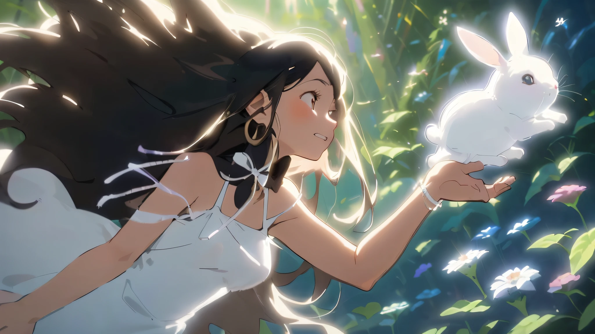 anime girl with long hair holding a white rabbit in her hand, artgerm and atey ghailan, official art, artwork in the style of guweiz, detailed digital anime art, anime visual of a young woman, official artwork, inspired by Ross Tran, today's featured anime still, screenshot from the anime film, anime film still