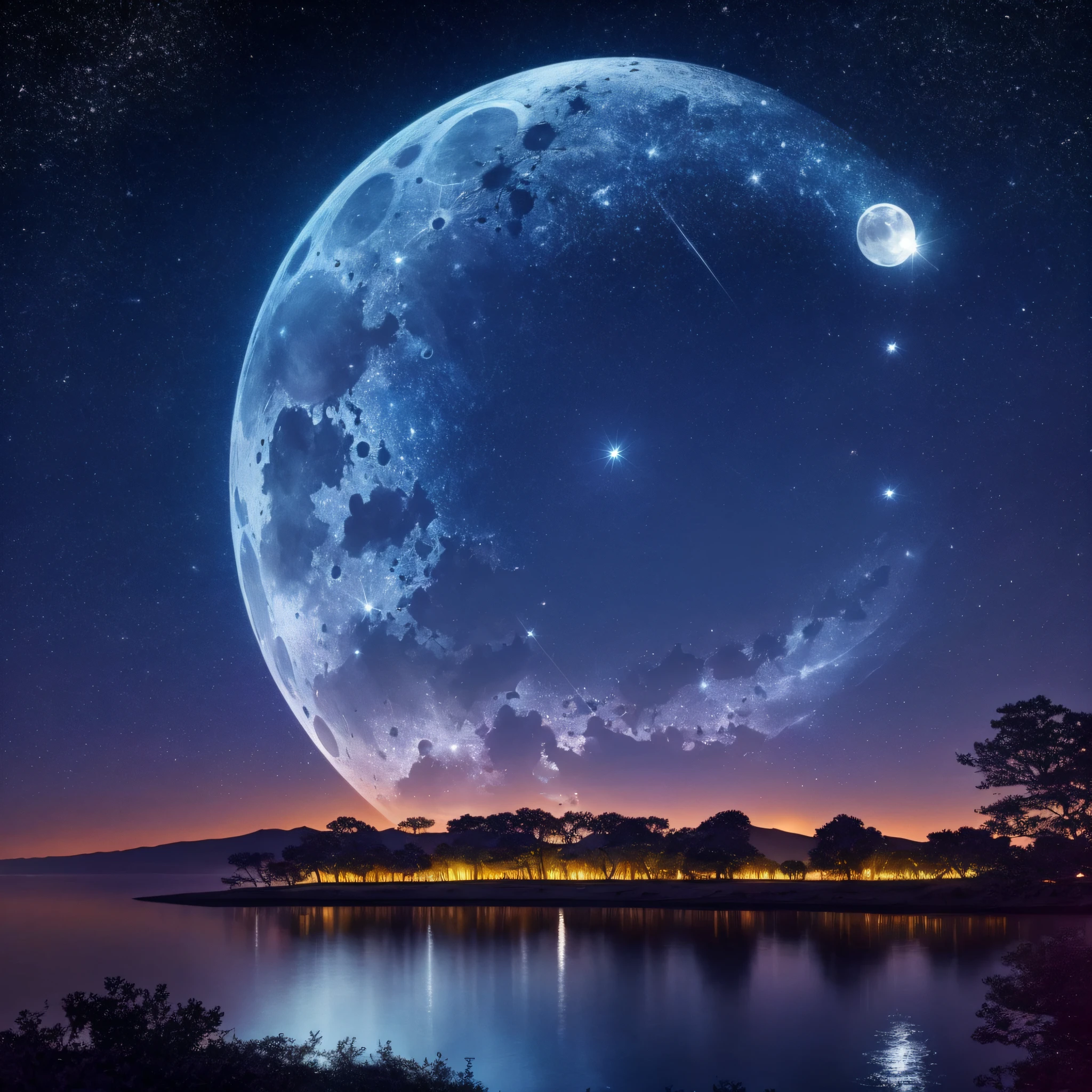 (An extraordinary picture) The moonlight is enchanting, the light is glowing, (one or more) picking the stars and window flowers, (from different angles) watching the moonscape, (a piece) silence, under the (dark) sky, (beautiful and unforgettable) night view, (indulgently) enjoying this beautiful view! --auto --s2