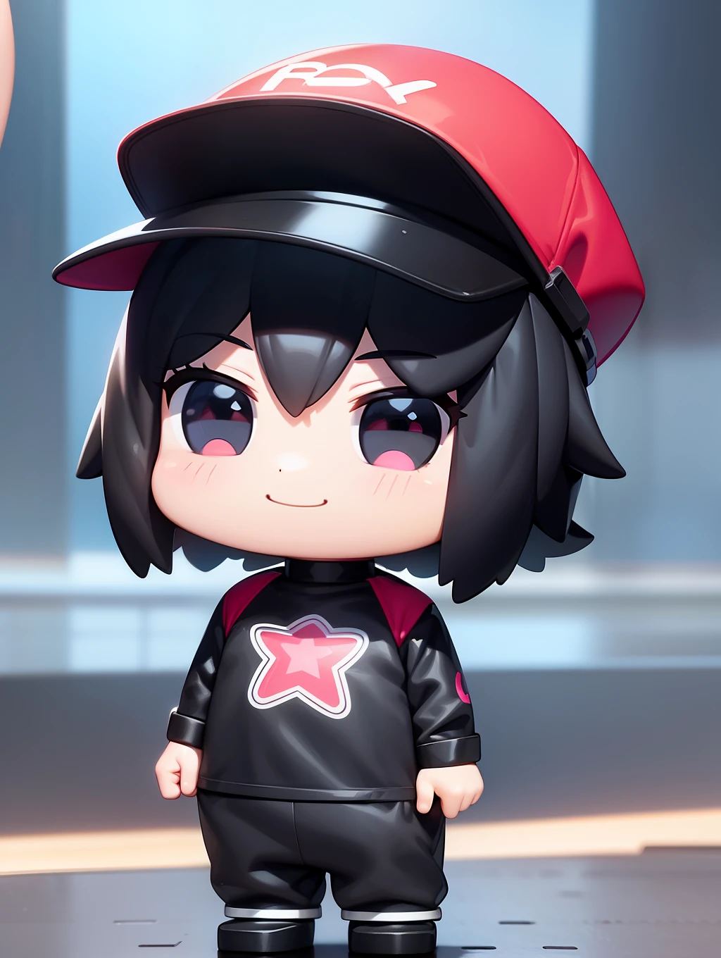 (PopMart Blind Box IP+ Super Cute: 1.2) Two big moon baby boys, black eyes, pink hat melting black hair, smile in the sun, full body sheer, clean background, Behance style. (Chibi background + cinematic light and shadow) 3D/C4D production, (8K ultra-clear picture quality + cinematic lighting + ultra-detailed lens description): 1.5, perfect presentation, flawless. "