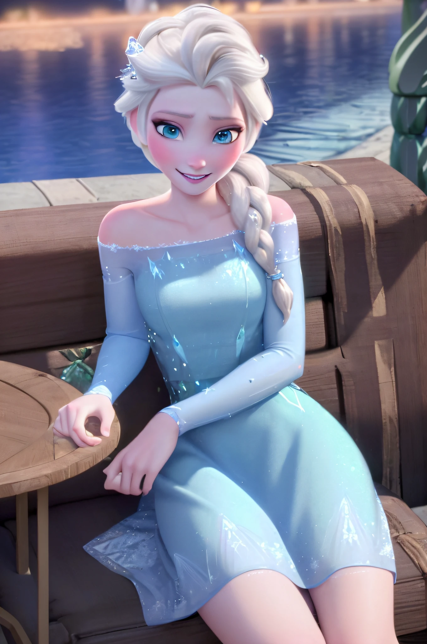 NSFW (masterpiece:1.4),(best qualit:1.4),(high resolution:1.4),elsa of arendelle, blue ice dress, single braid ,sitting,single braid,(looking at viewer:1.1),(night:1.2),couch,fireplace,smile,1girl,solo,solo focus,