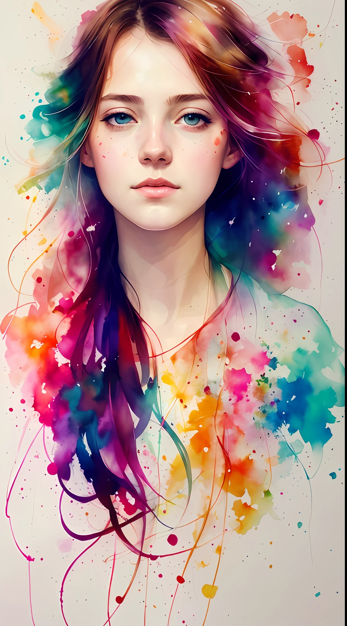 A painting by MSE A Woman by Agnes Cecile, luminous design, pastel colors, ink drops, pretty, summer light