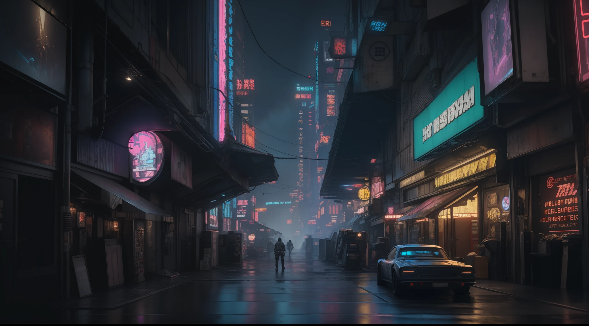 ((Best Quality)), ((Masterpiece)), (Highly Detailed: 1.3), 3D, Detailed Street Scene of a Neon-Lit Mega City (cyberpunk:1.4), Imposing Buildings, Detailed Shops, Futuristic Technology, HDR (High Dynamic Range), Ray Tracing, NVIDIA RTX, Super-Resolution, Unreal 5, Subsurface Scattering, PBR Texturing, Post-Processing, Anisotropic Filtering, Depth of Field, Maximum Clarity and Sharpness, Multilayer Textures, Albedo and Specular Maps,  Surface Shading, Accurate Simulation of Light-Material Interaction, Perfect Proportions, Octane Render, Two-Tone Lighting, Low ISO, White Balance, Rule of Thirds, 8K RAW