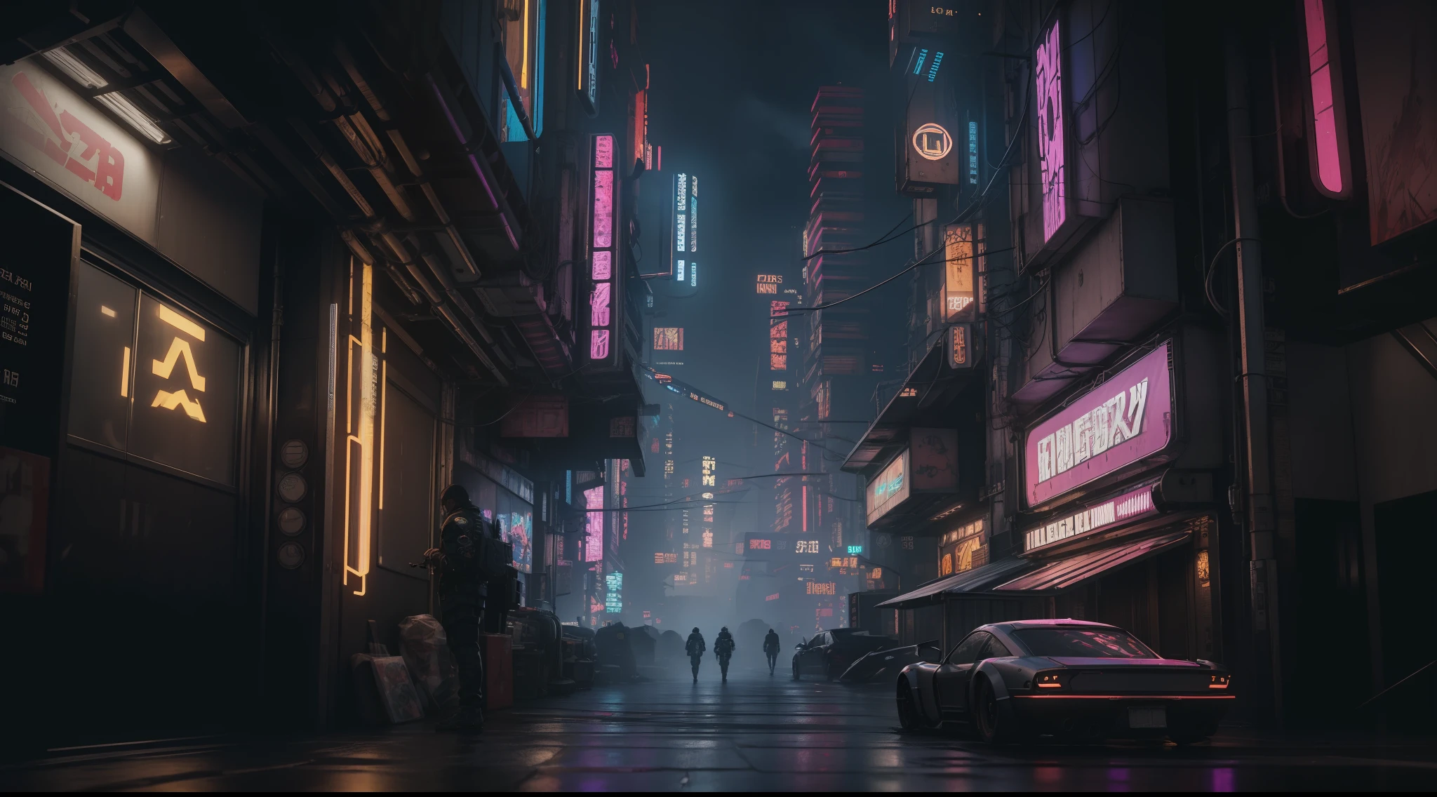 ((Best Quality)), ((Masterpiece)), (Highly Detailed: 1.3), 3D, Detailed Street Scene of a Neon-Lit Mega City (cyberpunk:1.4), Imposing Buildings, Detailed Shops, Futuristic Technology, HDR (High Dynamic Range), Ray Tracing, NVIDIA RTX, Super-Resolution, Unreal 5, Subsurface Scattering, PBR Texturing, Post-Processing, Anisotropic Filtering, Depth of Field, Maximum Clarity and Sharpness, Multilayer Textures, Albedo and Specular Maps, Surface Shading, Accurate Simulation of Light-Material Interaction, Perfect Proportions, Octane Render, Two-Tone Lighting, Low ISO, White Balance, Rule of Thirds, 8K RAW