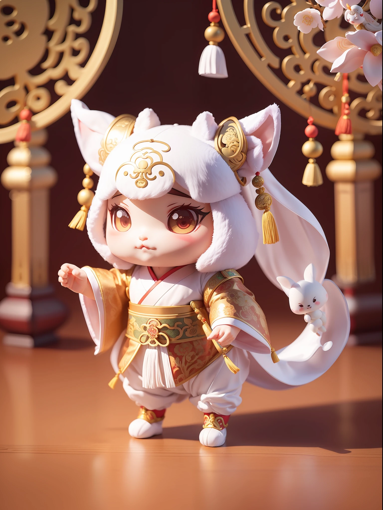 Cute animals dressed in traditional Ming dynasty Chinese silk costumes, movie lights, zodiac signs, Chinese style, clean white background, quality colors, full body 3D models, ancient Chinese cultural elements, action, fashion blind box toys. (fill body: 1.2), chibi ,-- style performance --AR 3:4 --style performance --upbeta --niji 5