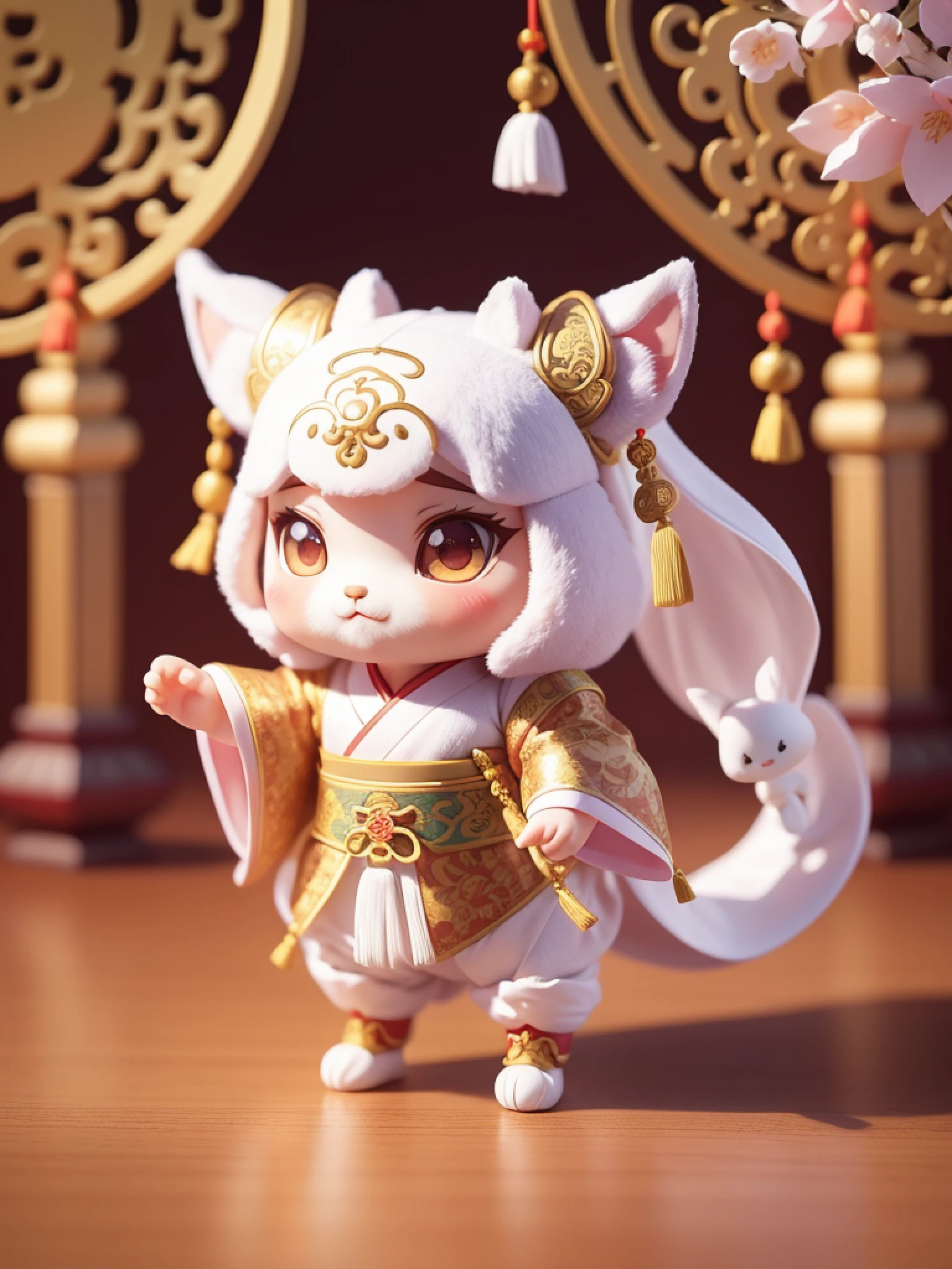 Cute animals dressed in traditional Ming dynasty Chinese silk costumes, movie lights, zodiac signs, Chinese style, clean white background, quality colors, full body 3D models, ancient Chinese cultural elements, action, fashion blind box toys. (fill body: 1.2), chibi ,-- style performance --AR 3:4 --style performance --upbeta --niji 5