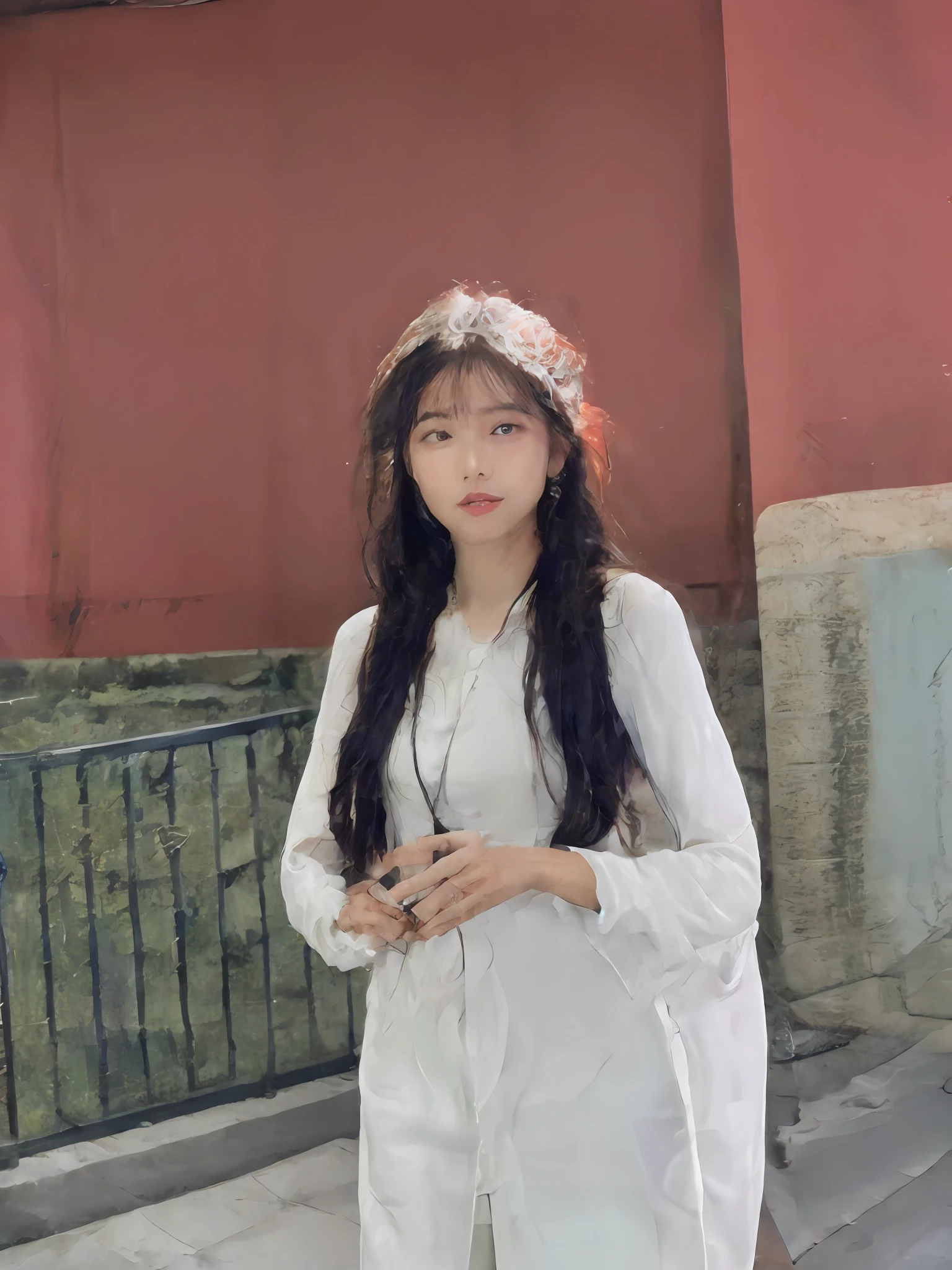 araffe woman in white dress standing on sidewalk with cell phone, korean girl, ulzzang, bae suzy, full body xianxia, heonhwa choe, jinyoung shin, xintong chen, korean woman, cai xukun, xianxia, gongbi, beautiful south korean woman, beautiful young korean woman, zmonzheng