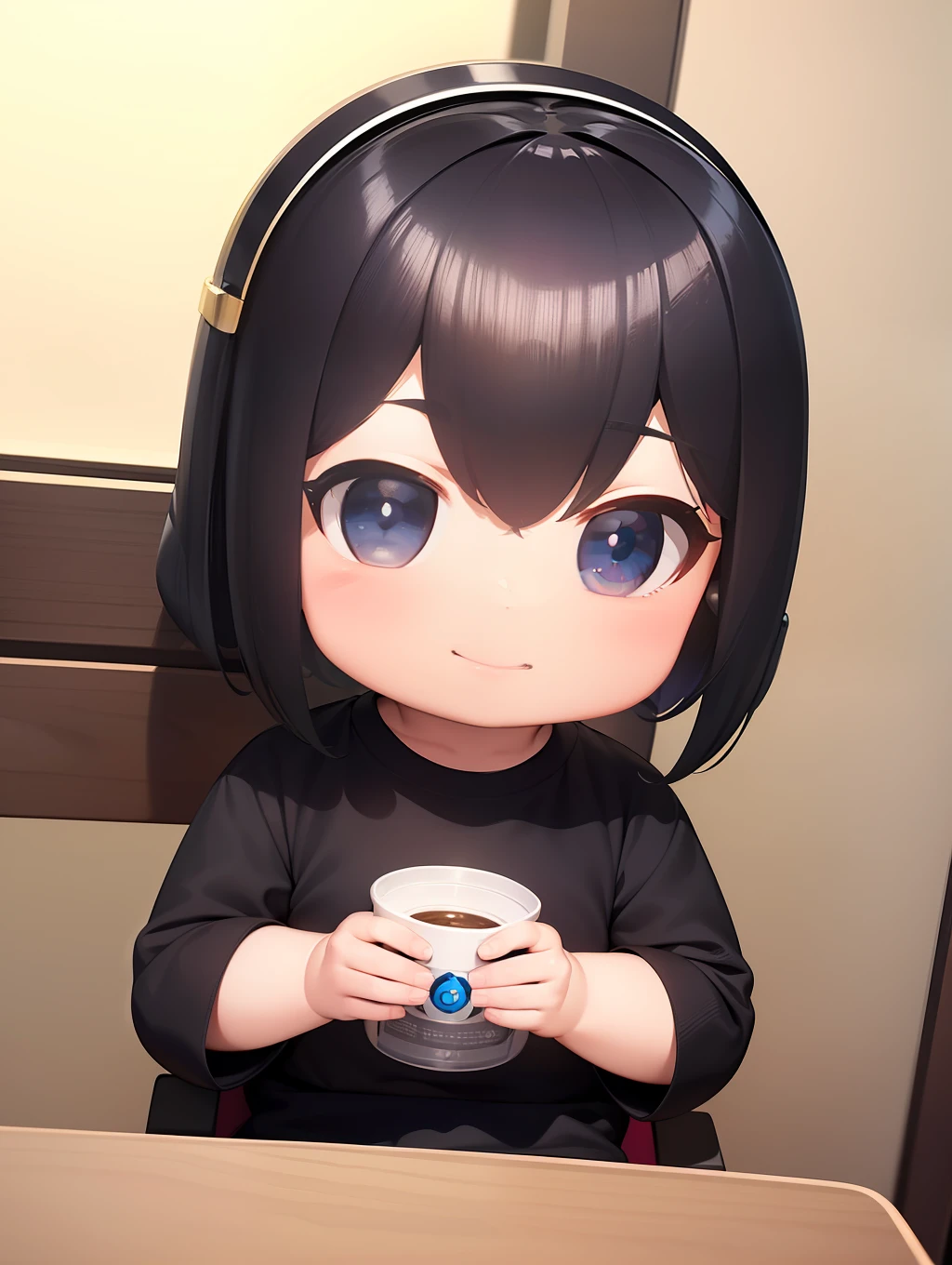 (PopMart Blind Box IP+ Super Cute: 1.2) One--old l sitting in dining chair, smiling happily at the camera, black hair, big eyes, Pixar style, cartoon, 3D center, soft focus, OC, best quality full body perspective, clean background, Behance style. (Chibi background + cinematic light and shadow) 3D/C4D production, (8K ultra-clear picture quality + cinematic lighting + ultra-detailed lens description): 1.5, perfect presentation, flawless. "