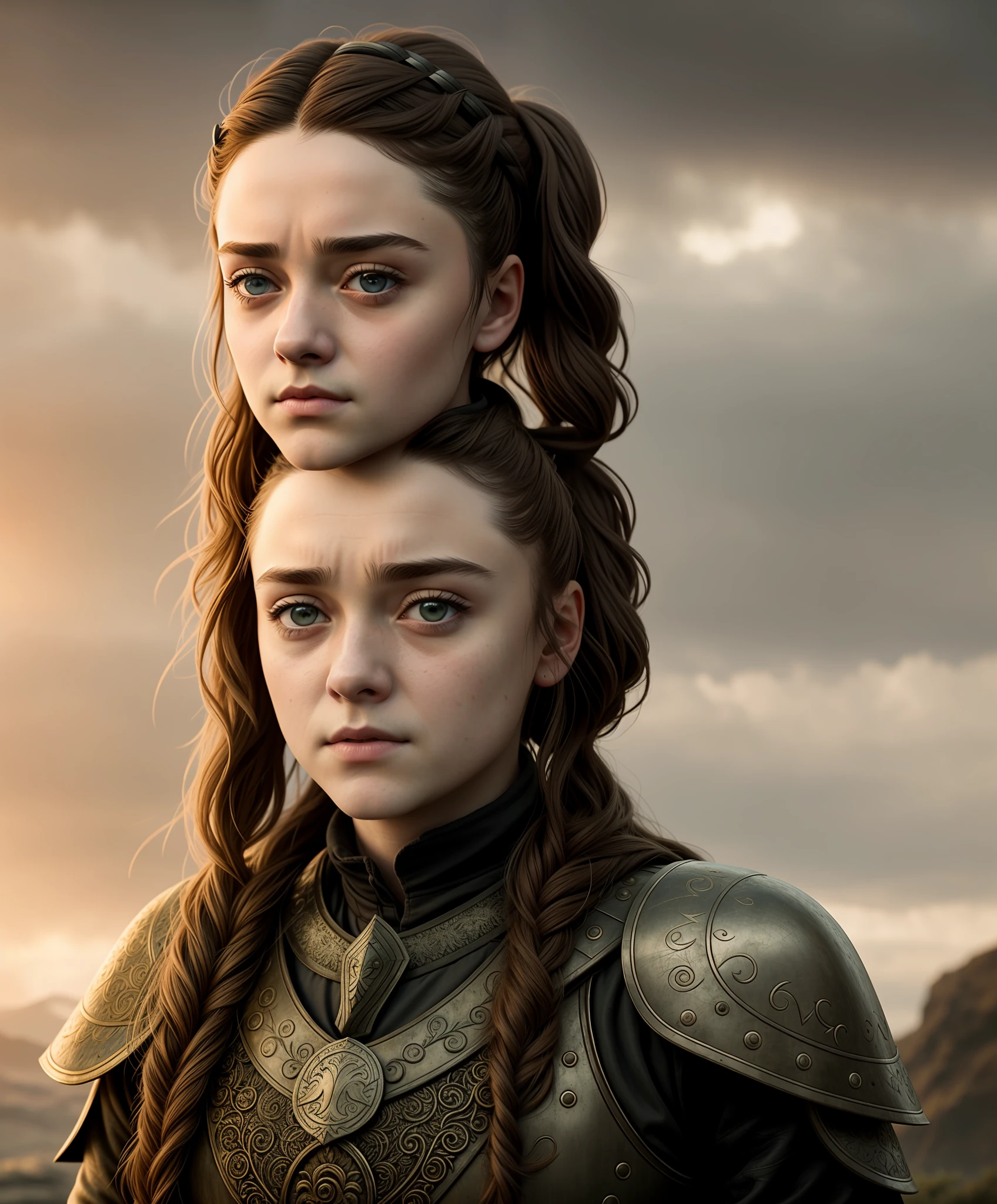 arya stark as venus, arya stark, portrait of arya stark, shot from game of thrones, maisie williams, from of thrones, 8k portrait render, fan art, portrait shot, art directed filmic stark, still image from game of thrones, wojtek fus, highly detailed vfx portrait of, promotional still