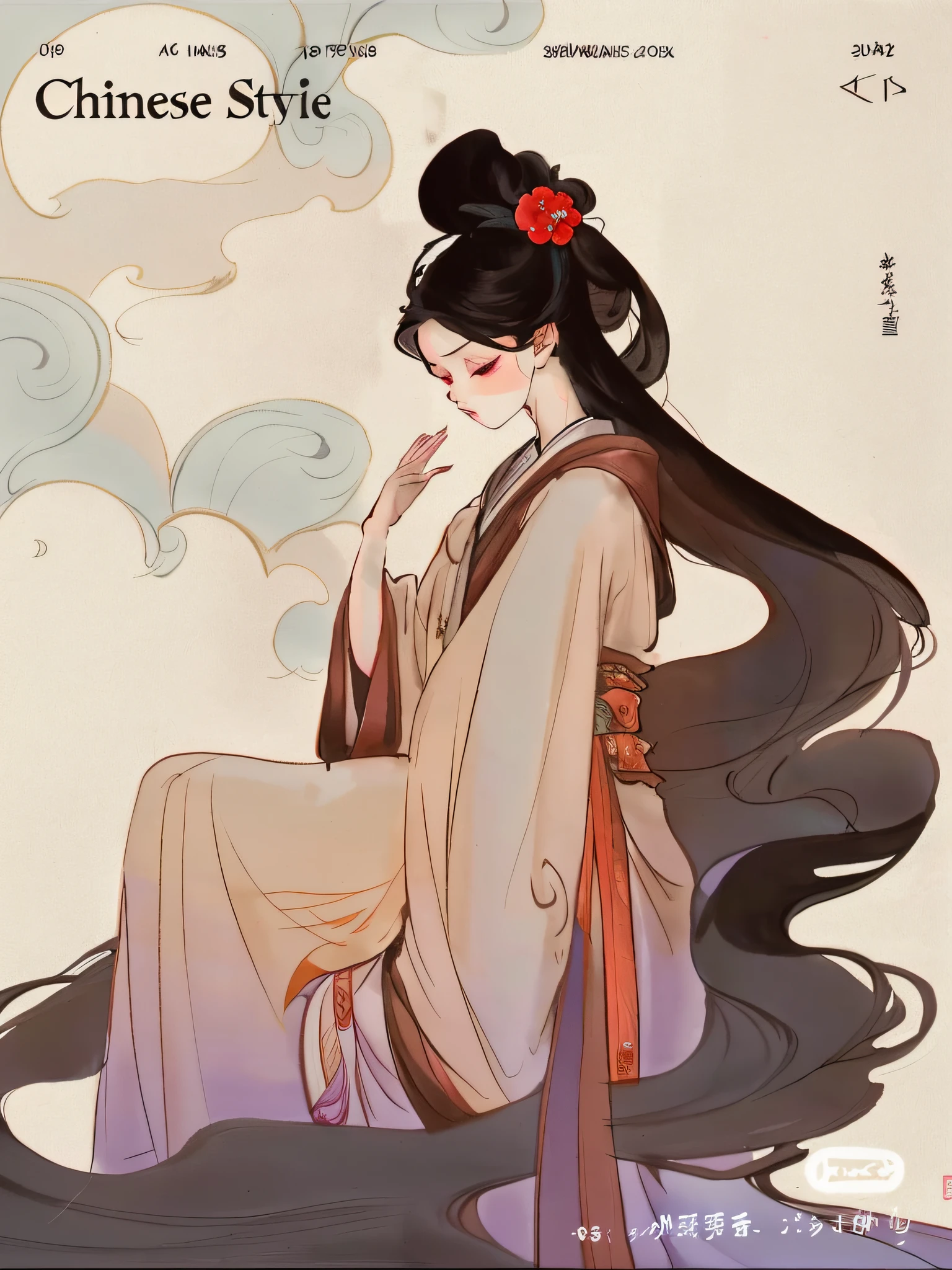 a close up of a woman with long hair sitting on a rock, flowing hair and long robes, beautiful character painting, palace , a girl in hanfu, alphonse mucha and rossdraws, by Yang J, ancient chinese princess, a beautiful artwork illustration, ancient chinese beauties, artgerm and atey ghailan, ancient china art style, by Qu Leilei