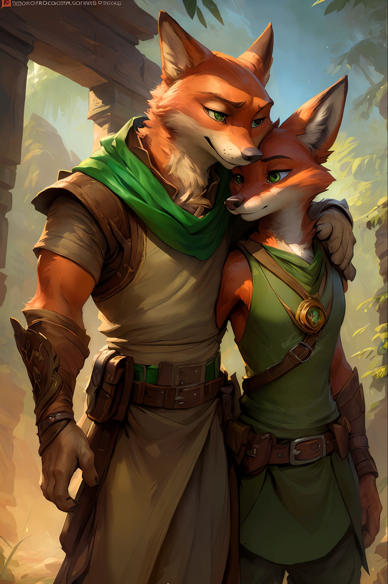 kenket, ross tran, ruan jia, bonifasko, a mighty male Nick Wilde made out of (wandering ranger), emerald eyes, orange fur, white, fantasy portrait, finely detailed brown tunic, intricate design, double blades, silk, cinematic lighting, 4k,