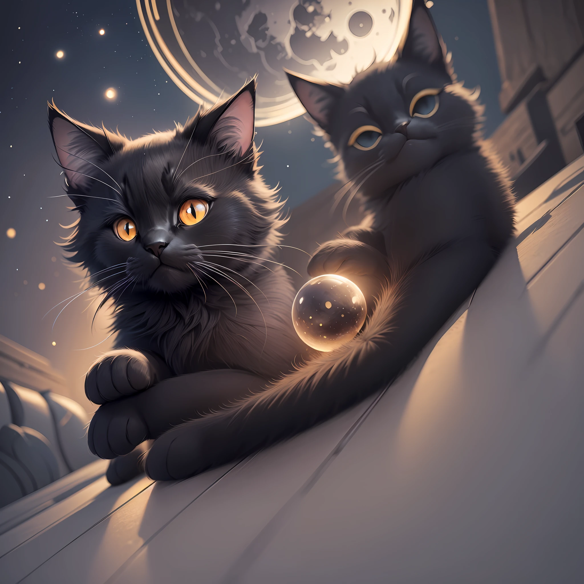 1Black Cat Lying in the Night Moonlight, Cartoon Style, Minimalist --auto --s2