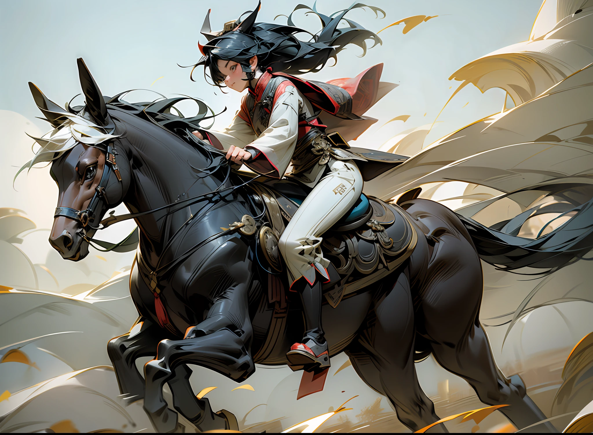 A Chinese girl riding a horse on the grassland, 3D painting style, super three-dimensional. --auto --s2