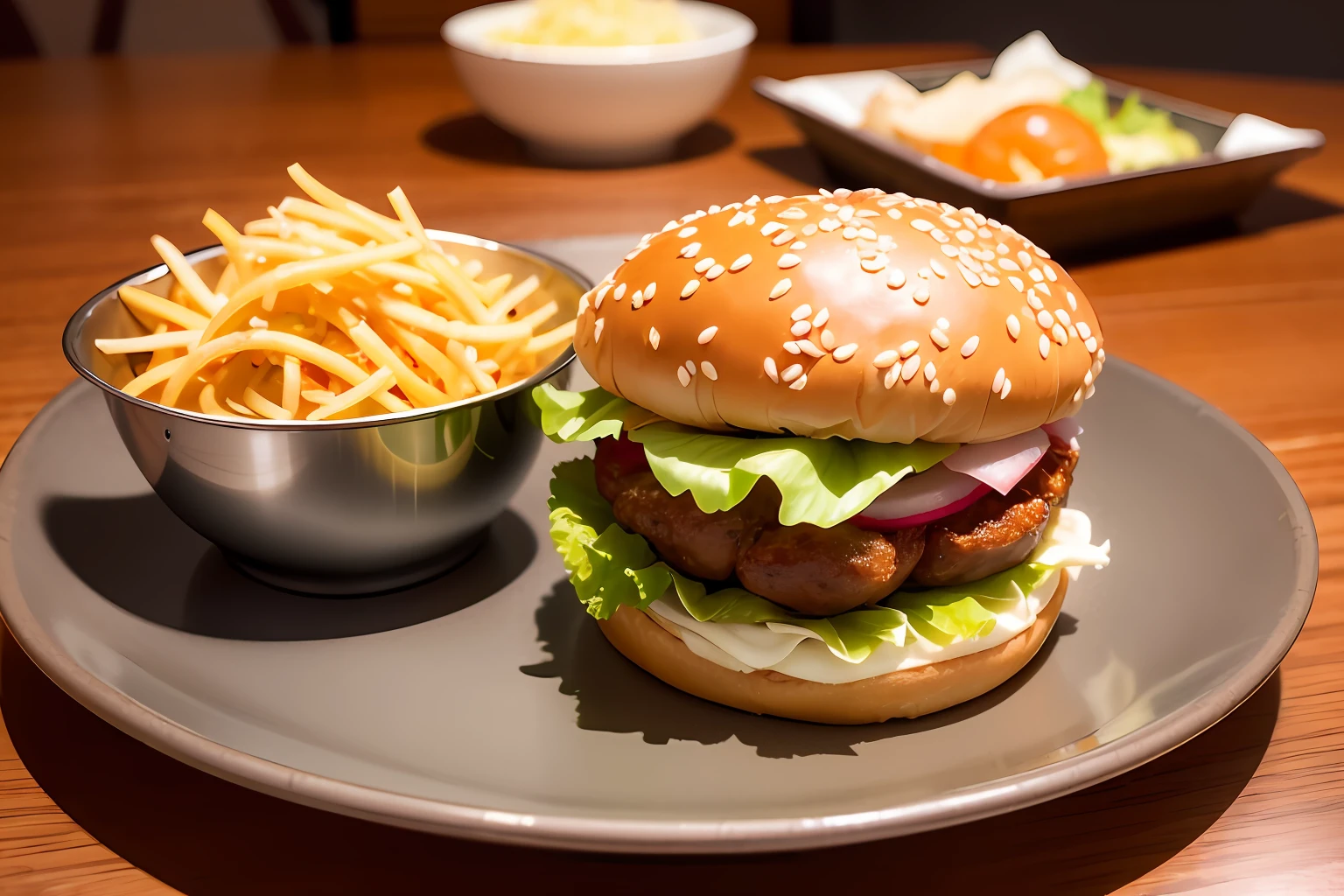 best quality, ultra high res, (photorealistic:1.4), ultra-detailed,incredibly detailed, foil package, big mac, fried meat, wet lettuce, melting cheese, tomatoes