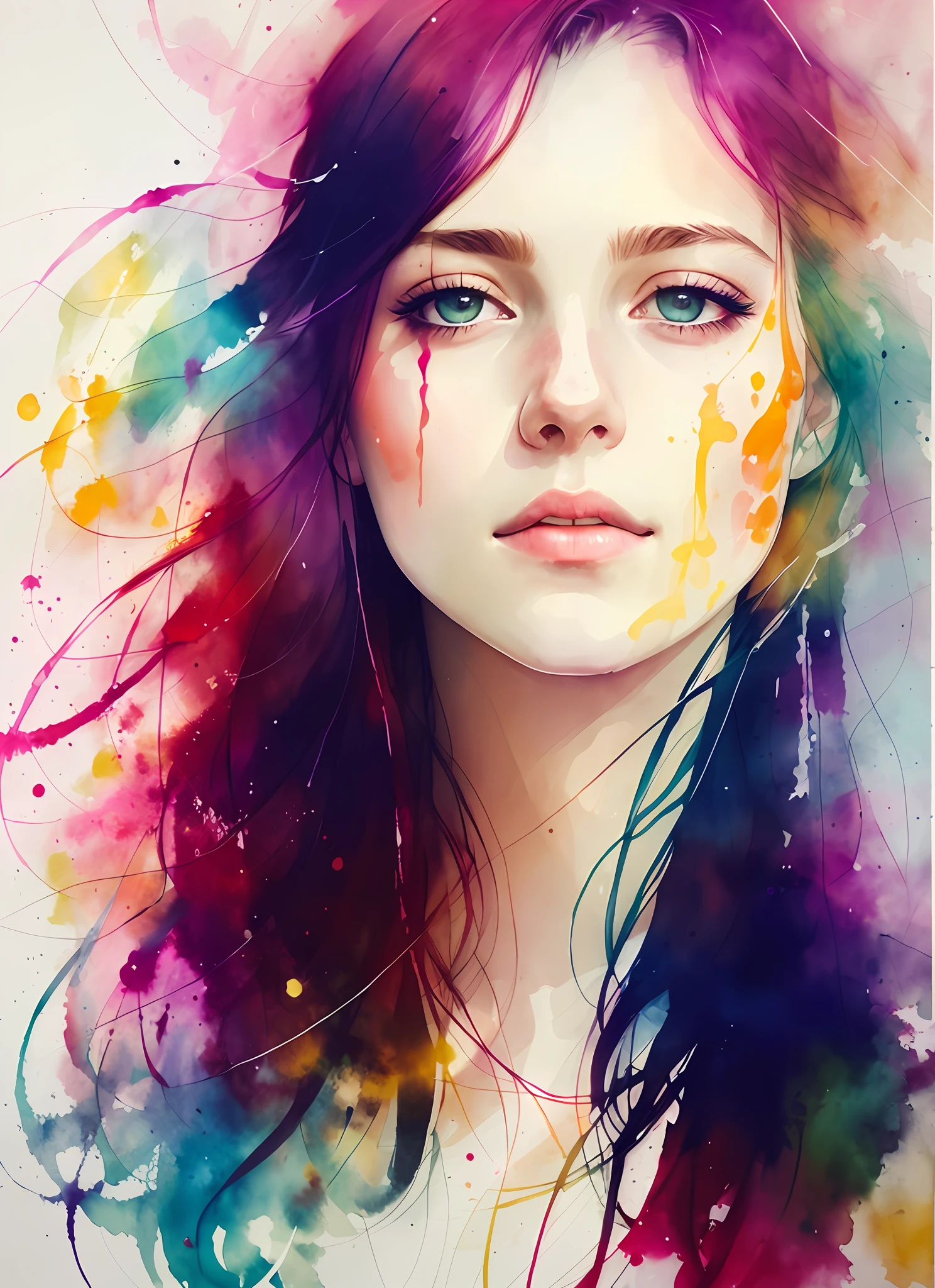 a painting by mse a woman by agnes cecile, luminous design, pastel colours, ink drips, autumn lights