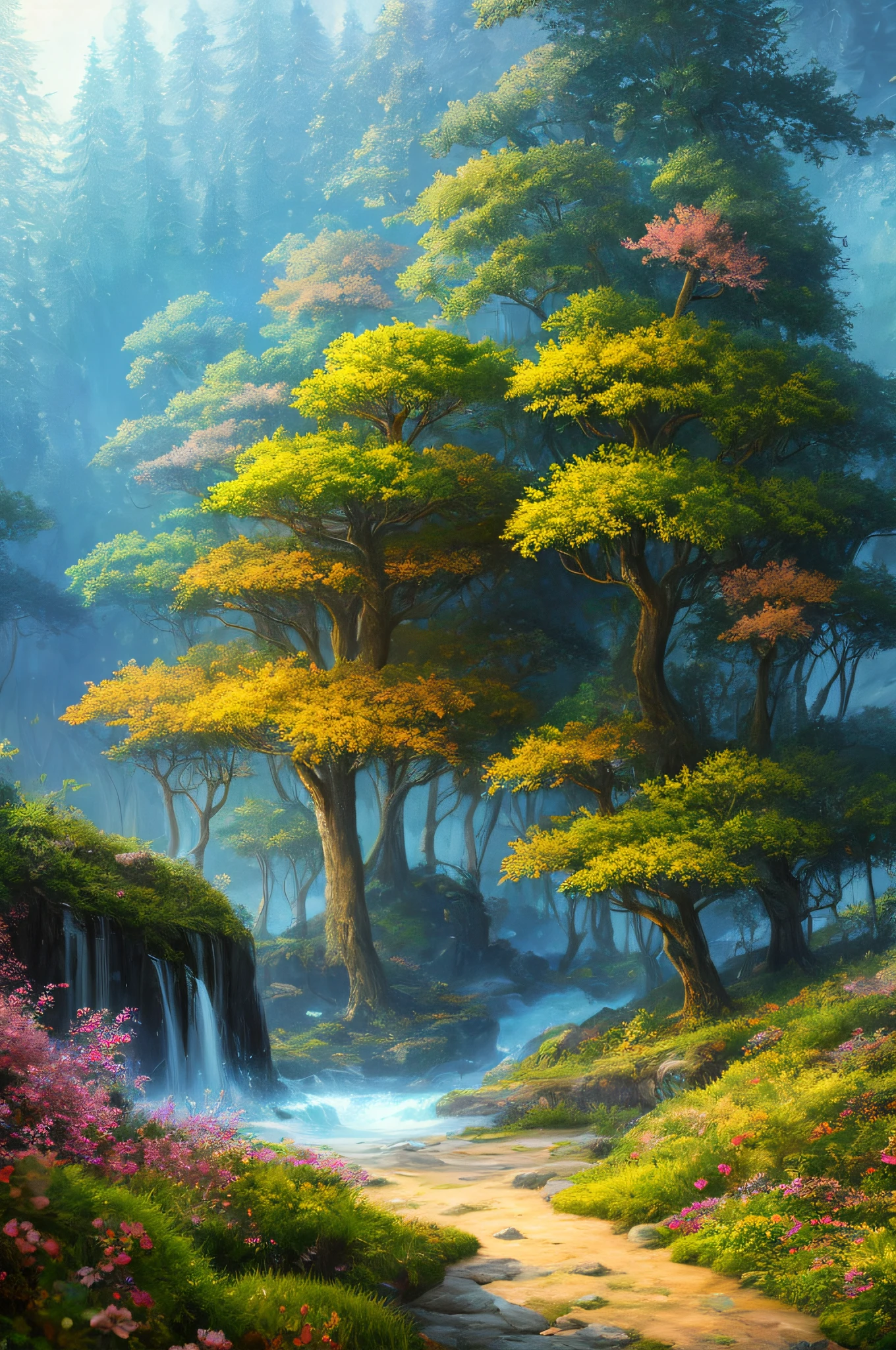 masterpiece, best quality, high quality,extremely detailed CG unity 8k wallpaper, An enchanting and dreamy scene of a fantasy forest, with towering trees, glowing mushrooms, and hidden fairy glens, creating a sense of mystique and enchantment, artstation, digital illustration, intricate, trending, pastel colors, oil paiting, award winning photography, Bokeh, Depth of Field, HDR, bloom, Chromatic Aberration ,Photorealistic,extremely detailed, trending on artstation, trending on CGsociety, Intricate, High Detail, dramatic, art by midjourney