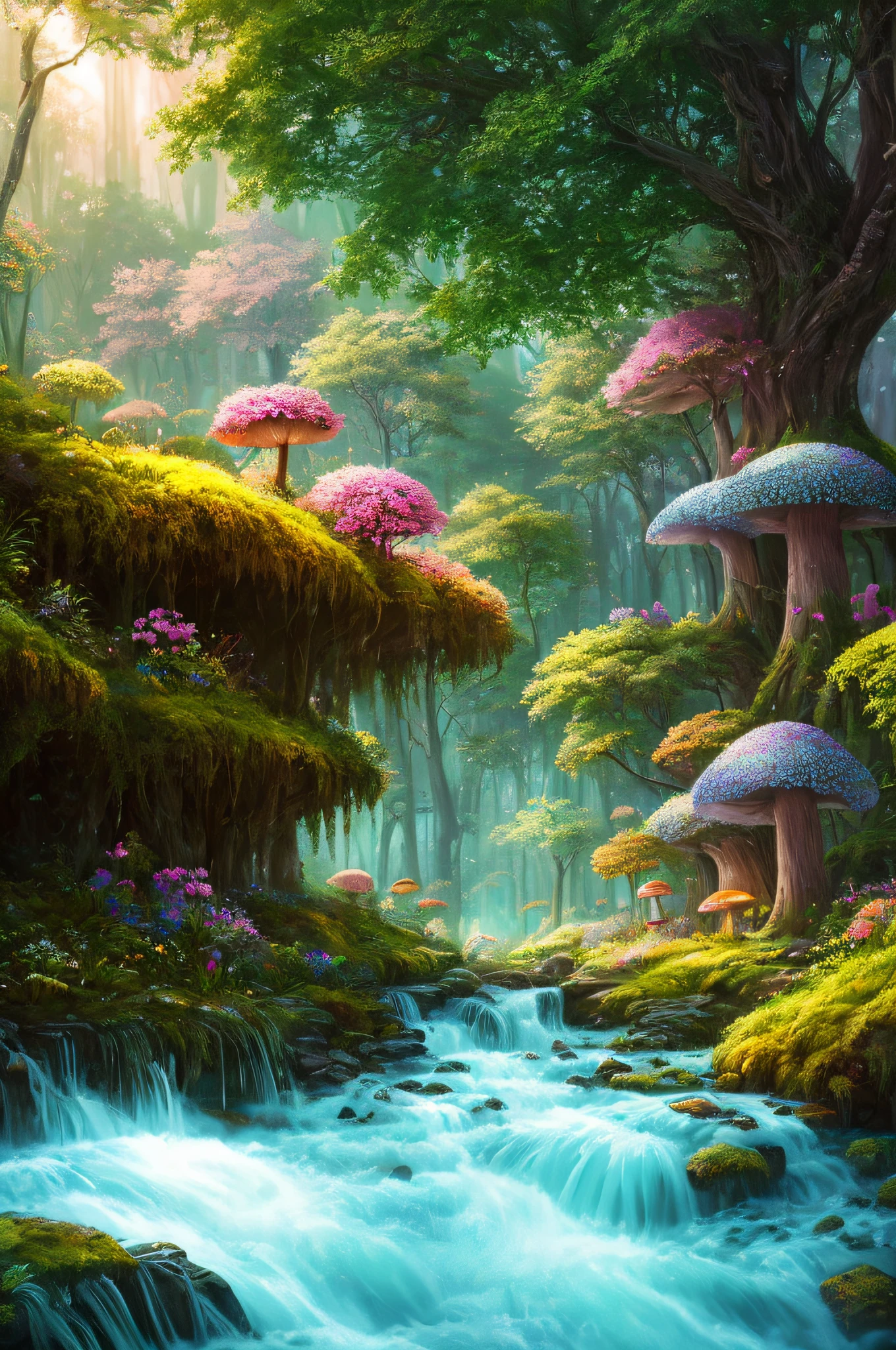 masterpiece, best quality, high quality,extremely detailed CG unity 8k wallpaper, An enchanting and dreamy scene of a fantasy forest, with towering trees, glowing mushrooms, and hidden fairy glens, creating a sense of mystique and enchantment, artstation, digital illustration, intricate, trending, pastel colors, oil paiting, award winning photography, Bokeh, Depth of Field, HDR, bloom, Chromatic Aberration ,Photorealistic,extremely detailed, trending on artstation, trending on CGsociety, Intricate, High Detail, dramatic, art by midjourney
