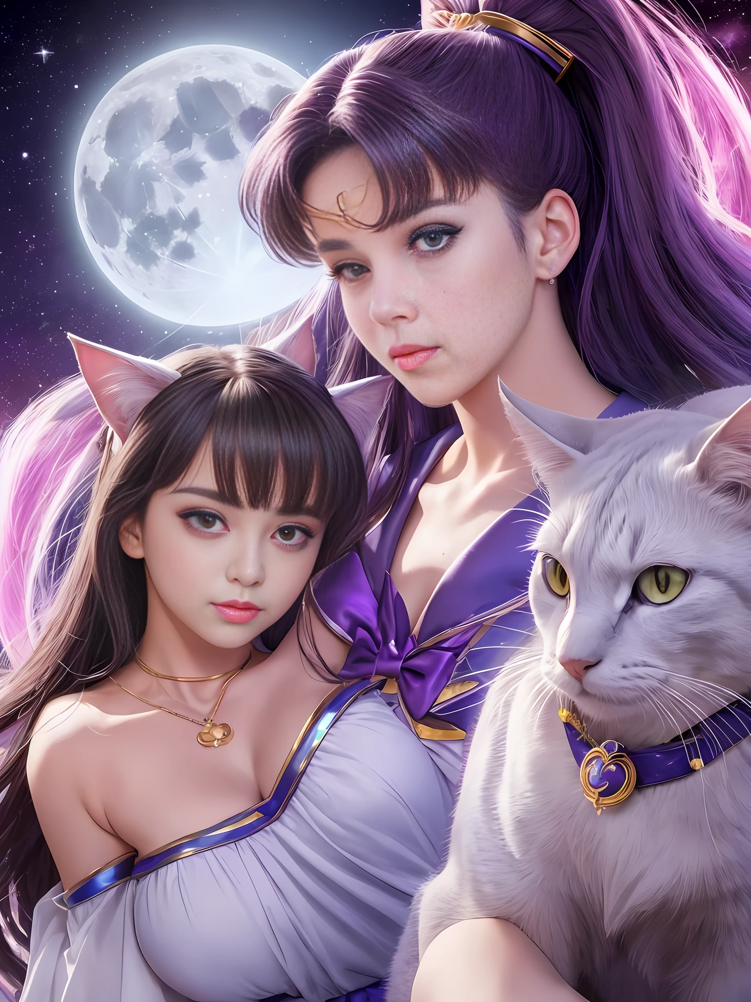 Sailor Moon with Luna: Sailor Moon, the heroine of the series of the same name, is supported by Luna, a magical cat who gives her the power to transform into a vigilante. Luna guides Sailor Moon on her mission to defend Earth from the forces of evil.