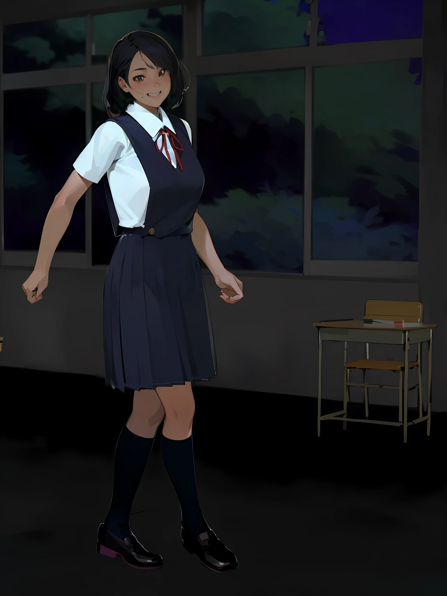 (3 japanese school girls), (2 girls with smile expressions+1 girl with flat expression), (schoolgirl uniform), (8k high quality detailed art) --auto --s2