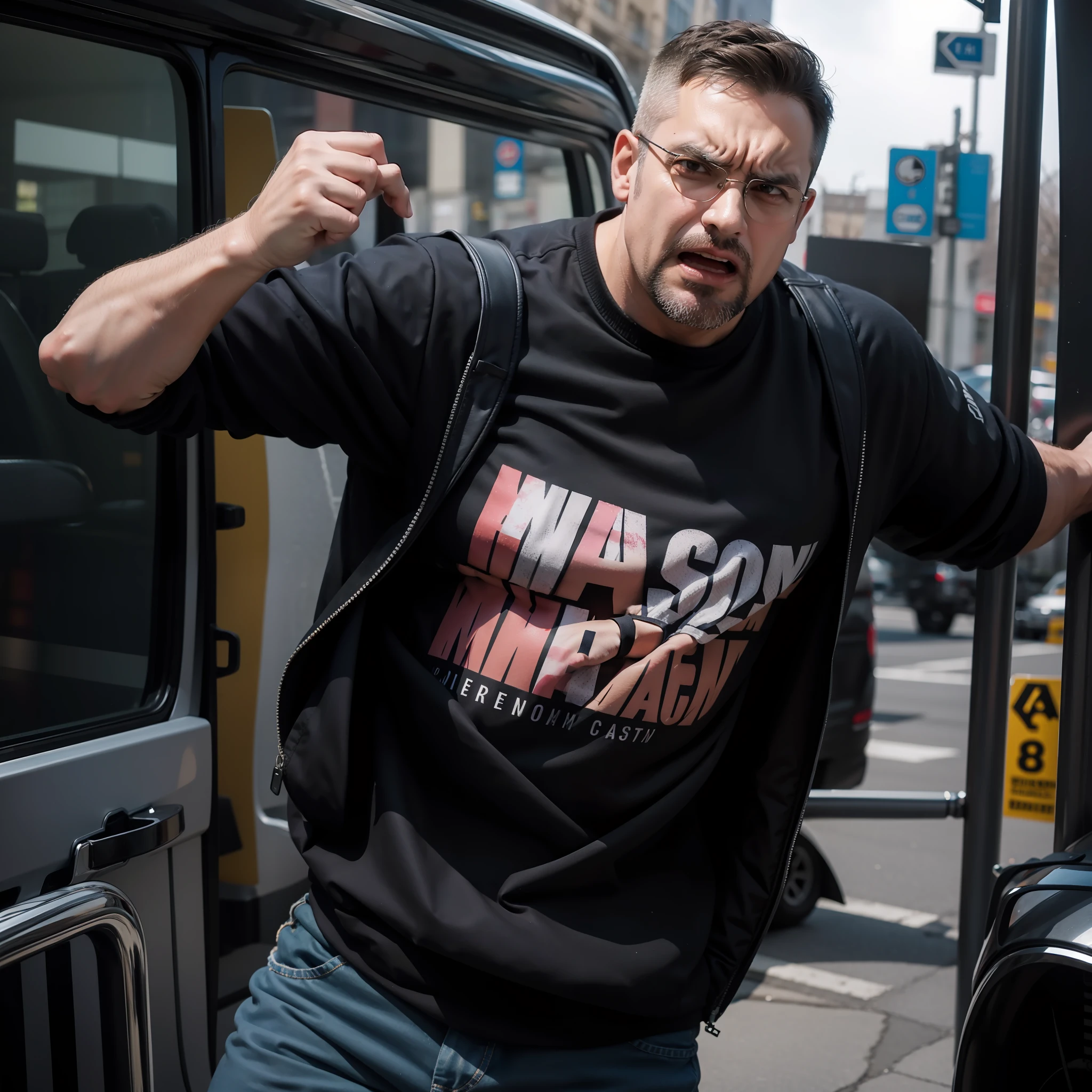 Extremely angry middle-aged man