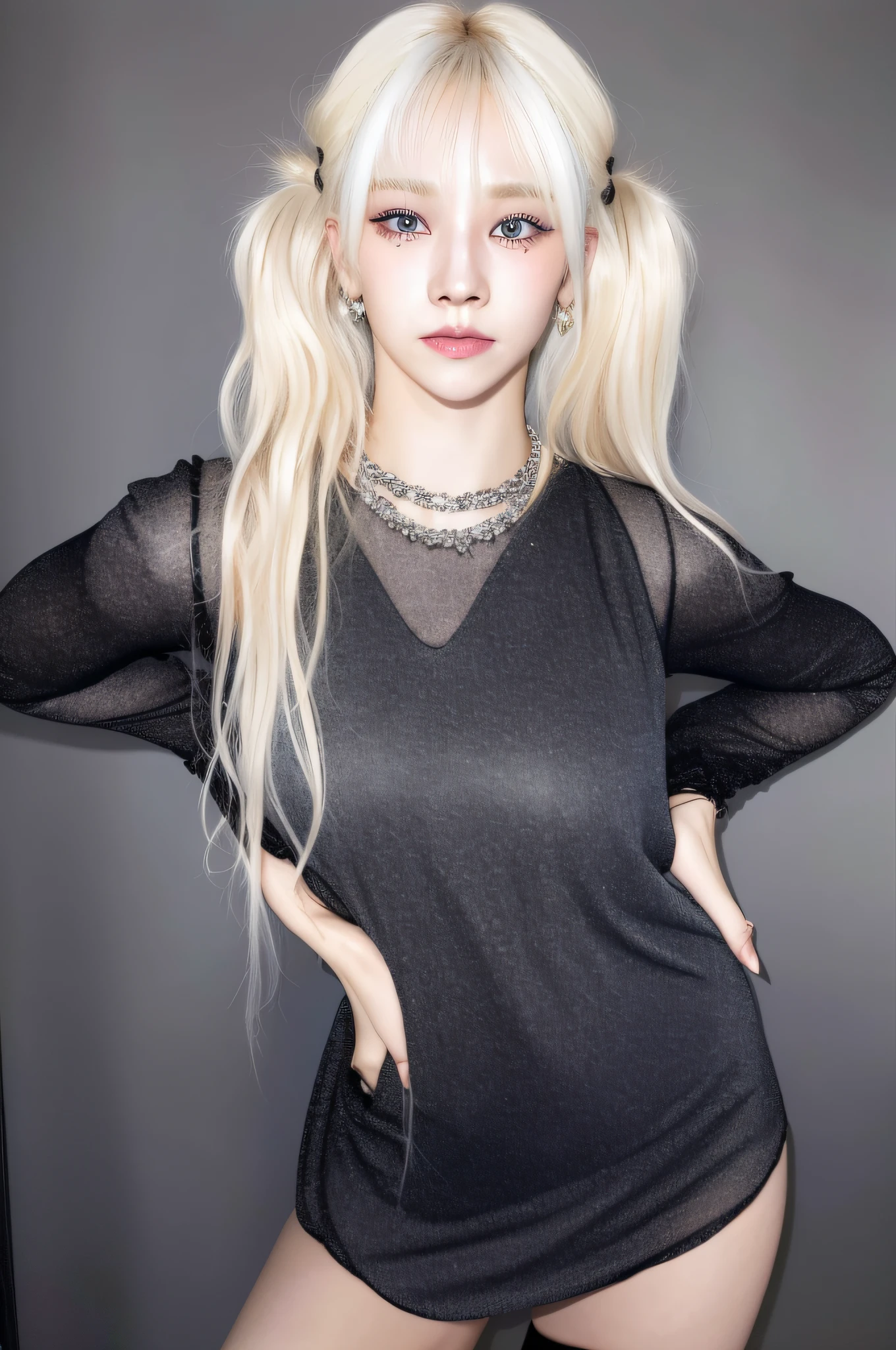 (8k, 4k, best quality, highres:1.1), (  realistic, photo-realistic:1.1), 1girl, solo, face, twintails, blonde hair, bangs, long_hair, necklace, earrings,   lips,  eyeshadow,  jewelry, (looking at viewer:1.8), spaghetti strap, black nightgown,
detailed, high contrast,