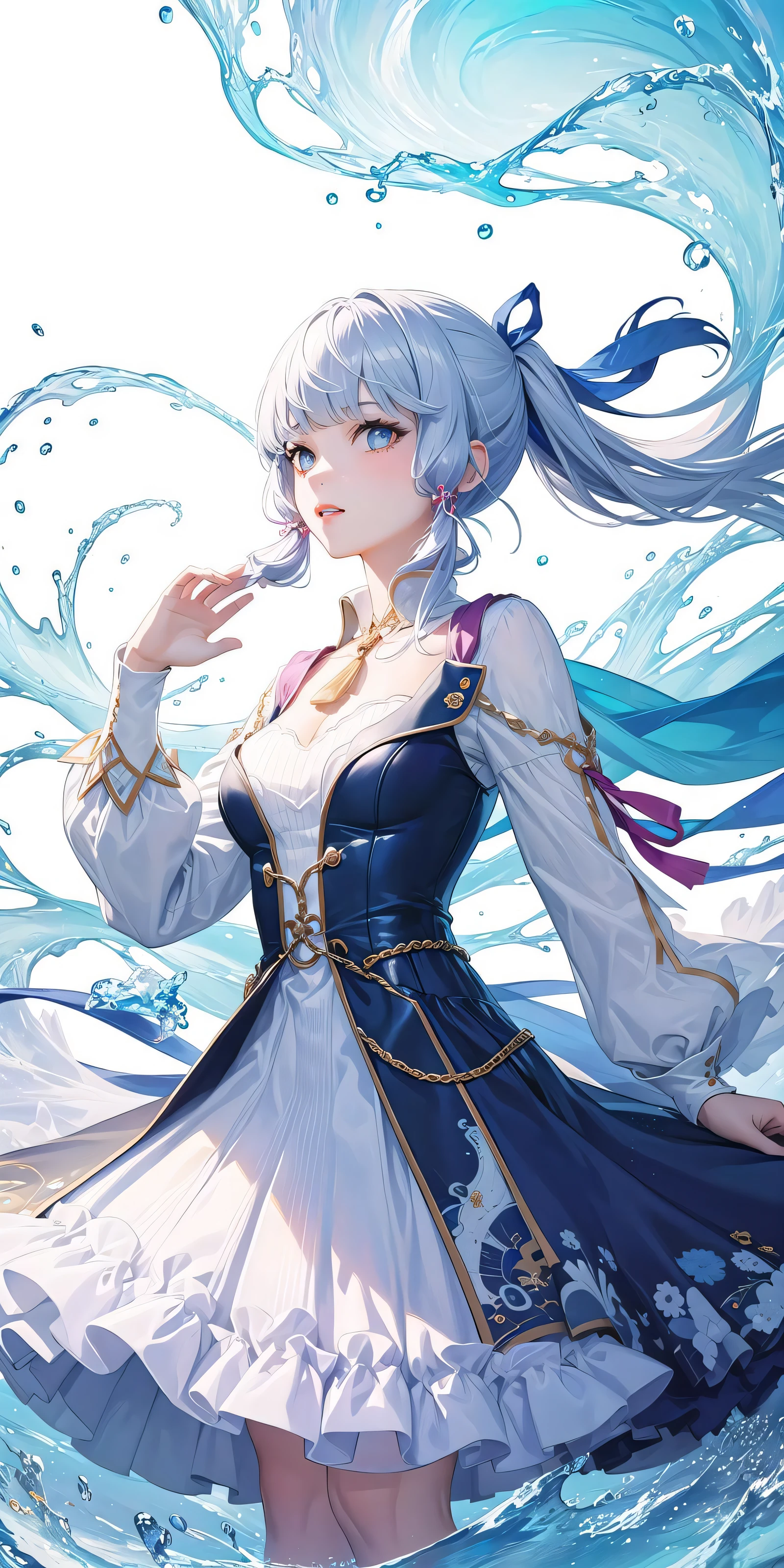 (masterpiece, top quality, best quality, official art, beautiful and aesthetic:1.2), (1girl:1.3), (fractal art:1.3), cowboy shot,
kamisato ayaka, floating water, glowing,