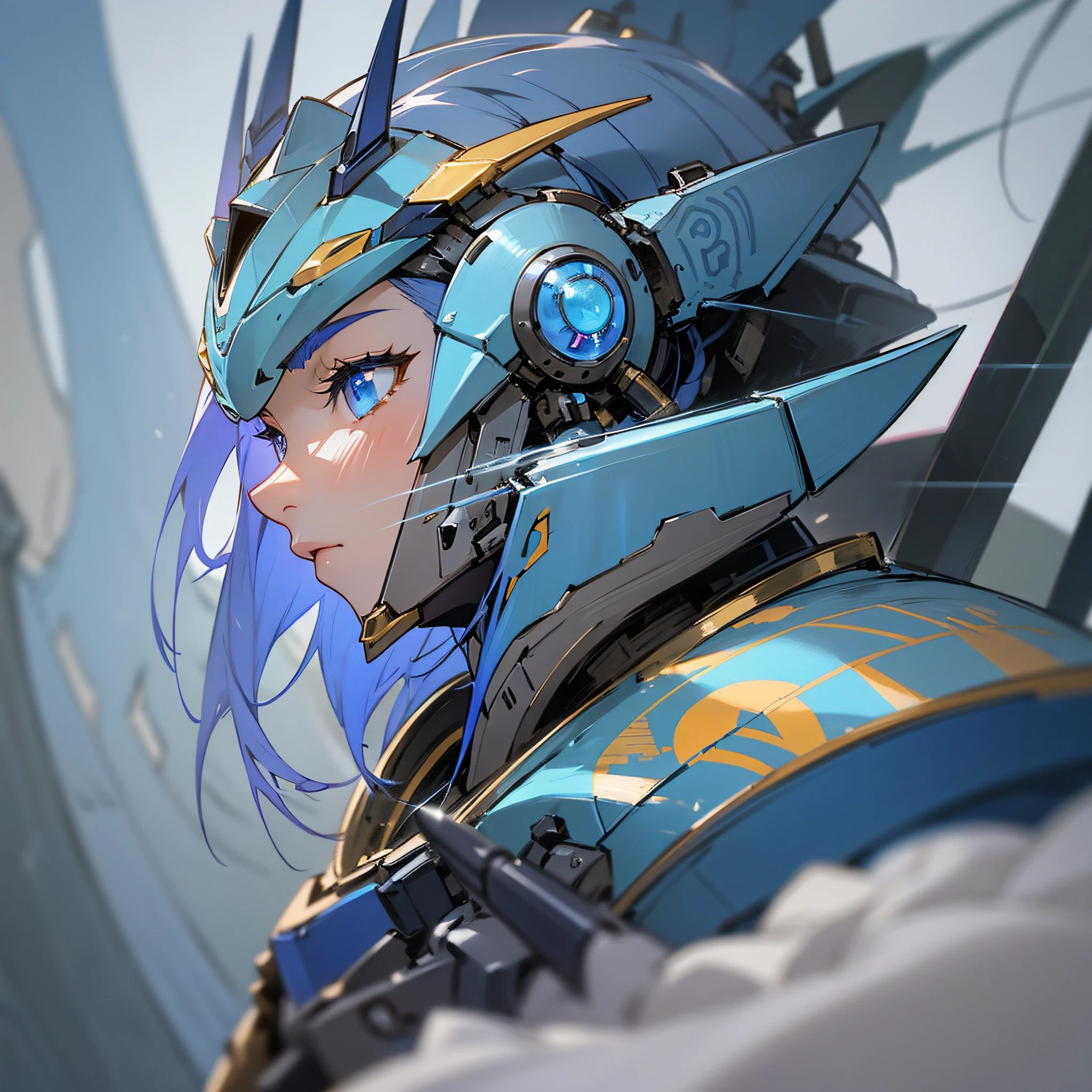Blue paint, close-up portrait of a person in costume with a sword, cyber japan style armor, cyber japan armor, guyver style, girl in armor, monster hunter armor, full body mecha suit, perfect anime cyborg woman, cyborg noble woman, mecha cyber armor girl, detailed full body concept, female armor, anime character. Full Body Art --auto --s2