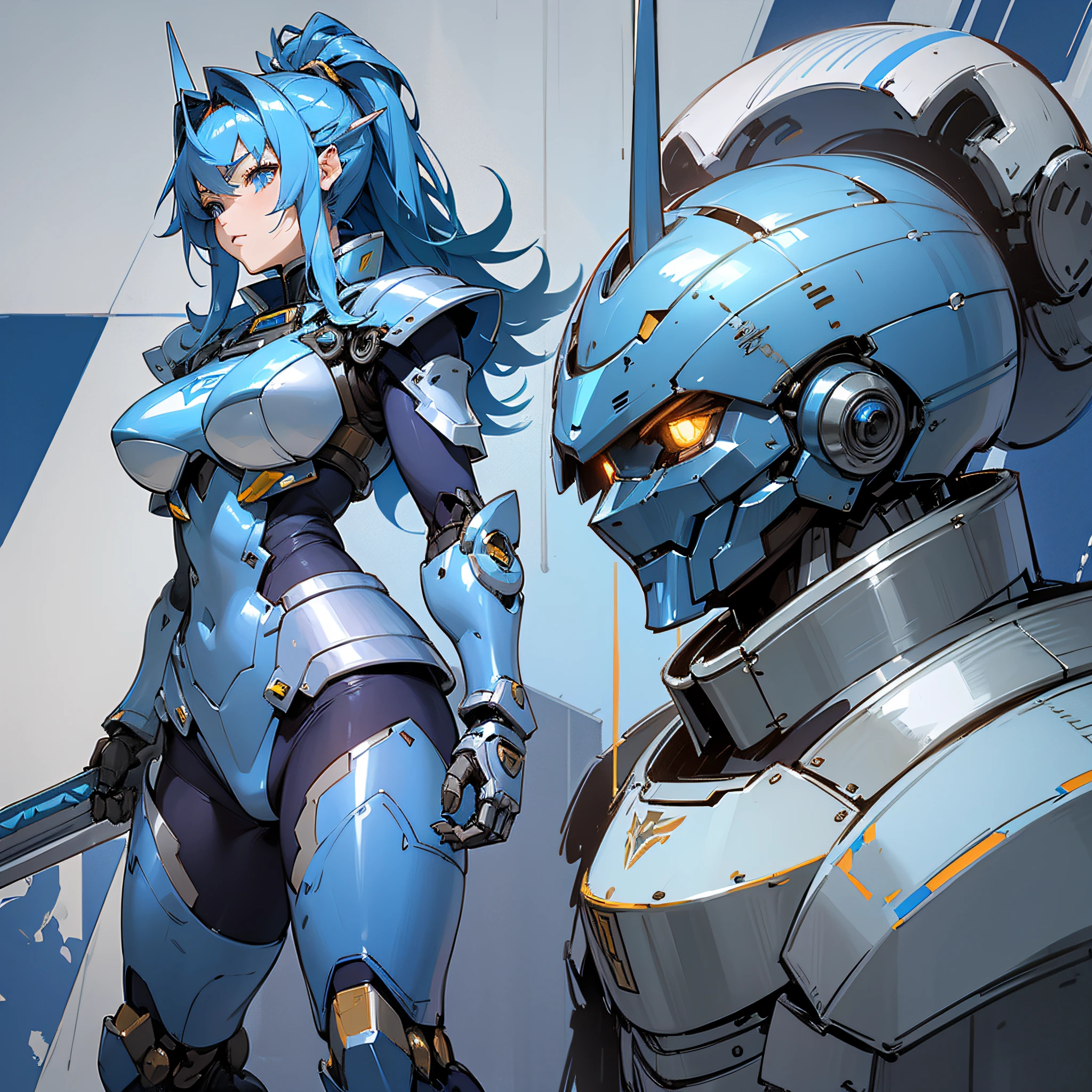 Blue paint, close-up portrait of a person in costume with a sword, cyber japan style armor, cyber japan armor, guyver style, girl in armor, monster hunter armor, full body mecha suit, perfect anime cyborg woman, cyborg noble woman, mecha cyber armor girl, detailed full body concept, female armor, anime character. Full Body Art --auto --s2