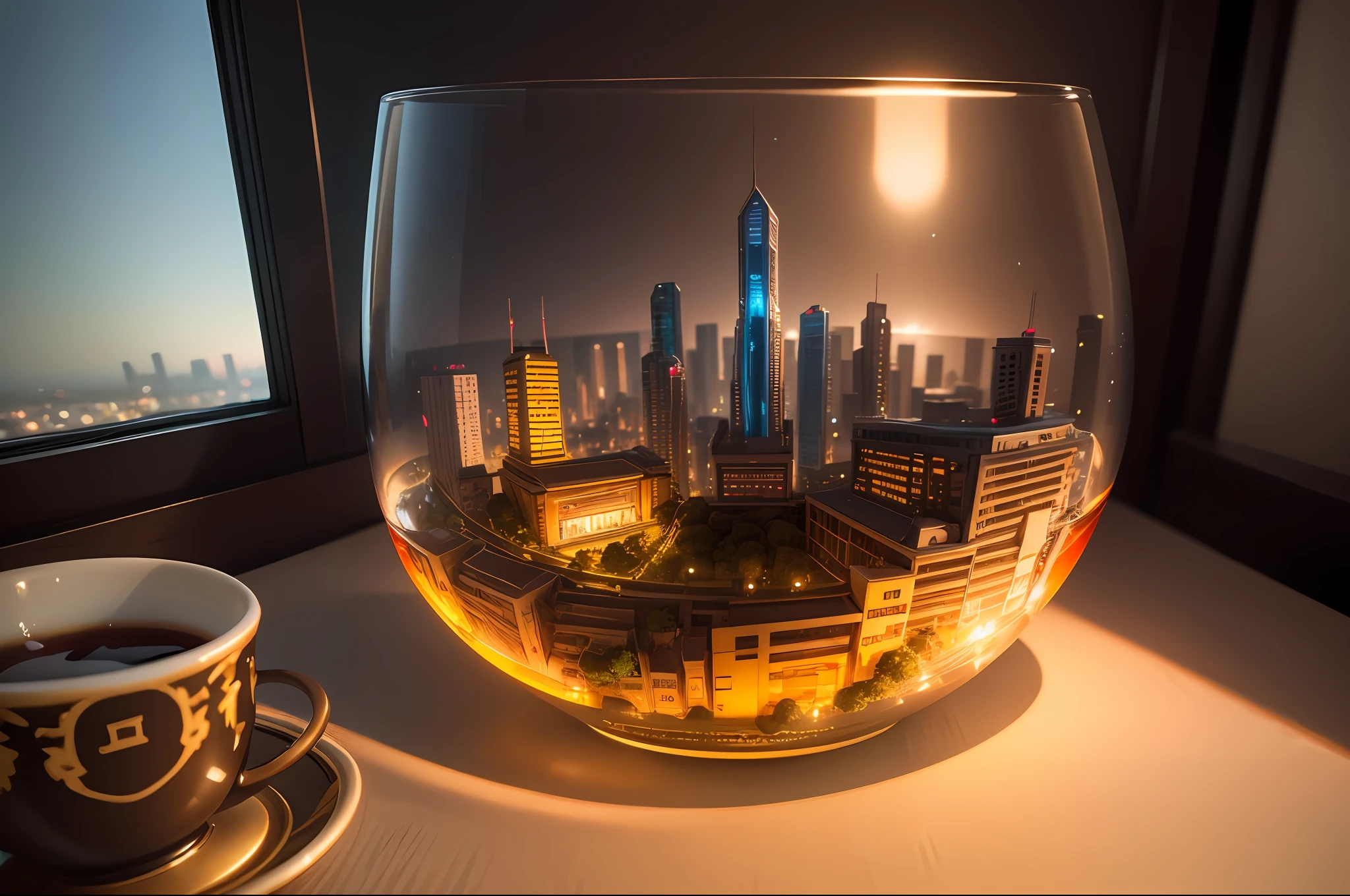 mini\(ttp\), (8k, RAW photo, best quality, masterpiece:1.2), cyberpunk Denpasar city, isometric, miniature, landscape, glass bowl,