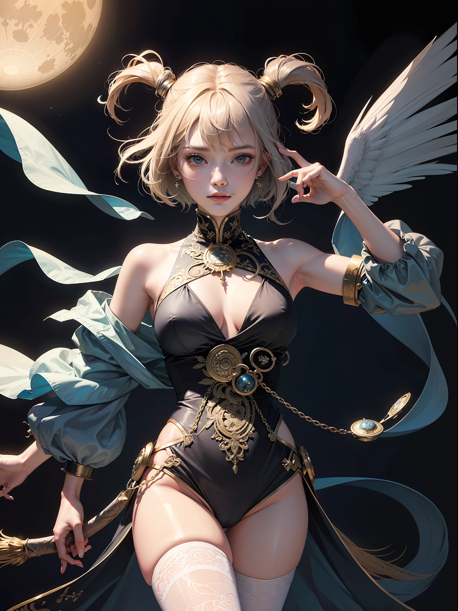 Official Art, Unity 8k Wallpapers, Ultra Detailed, Beautiful and Aesthetic, Masterpiece, Best Quality, (Zentangle, Mandala, Tangled, Entangle), (Fractal Art: 1.3), 1girl, Very Detailed, Dynamic Angle, Cowboyshot, Most Beautiful Forms Chaotic, Elegant, Fauvist Design, Bright Colors, Romanticism, James Jean, Robbie Devi Antono, Ross Tran, Francis Bacon, Michal Mlaz, Adrian Ganey, Petra Cortwright, Gerhard Richter, Takashi Yamamoto, Ashley Wood, atmospheric, ecstatic notes, flow notes visible, big moon,
