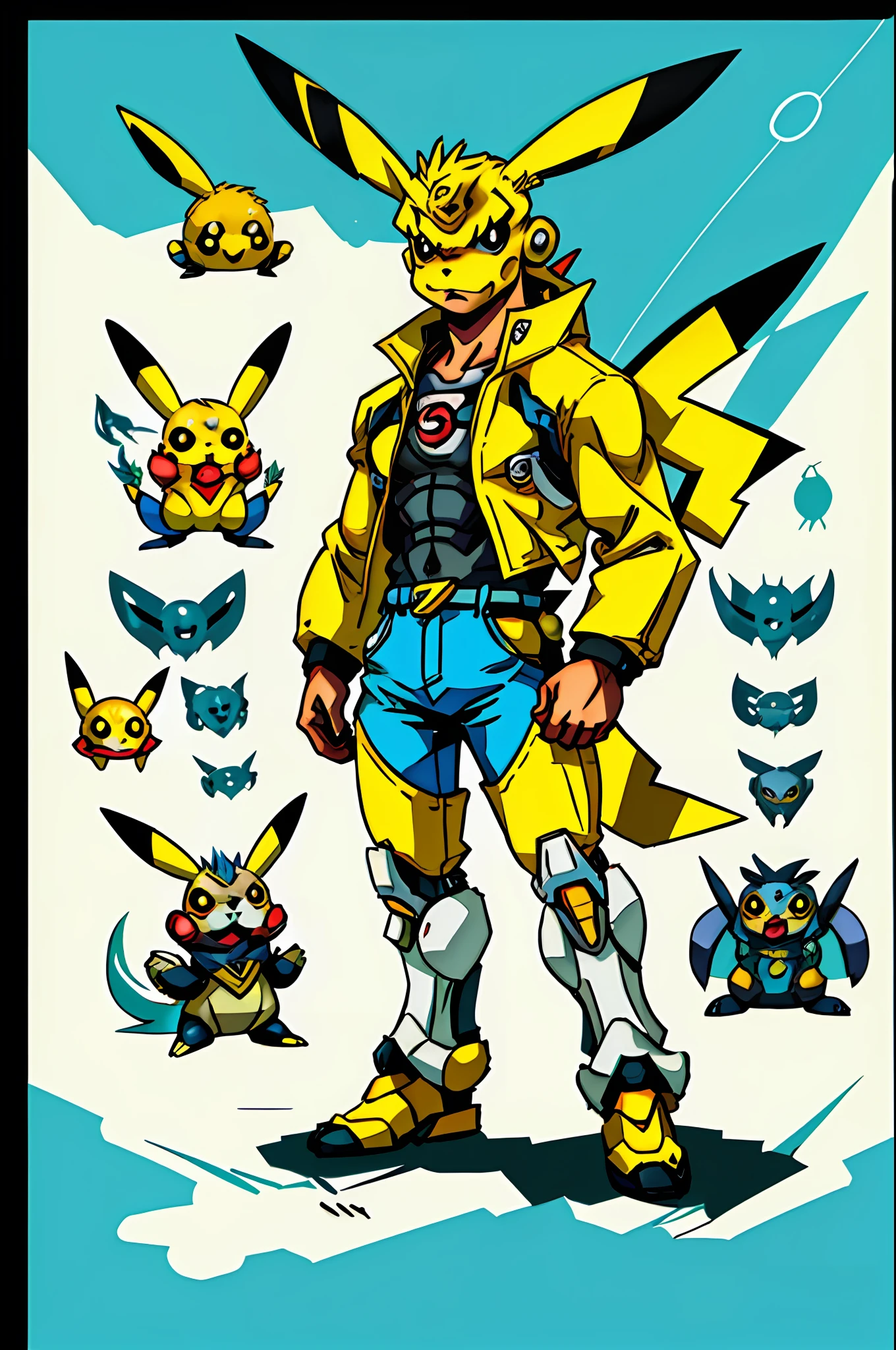 Pikachu character Pokemon, anime style, mecha, handsome, tech-savvy, Pikachu, cool