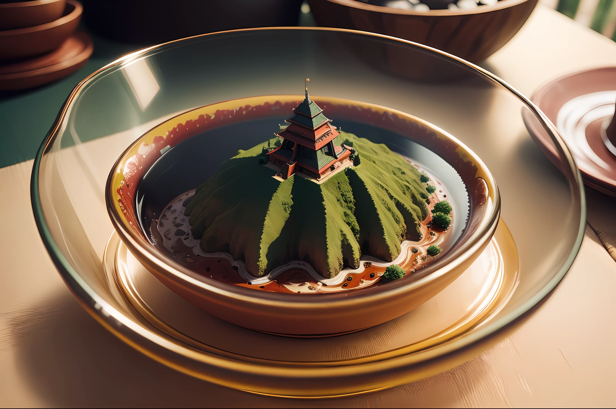 mini\(ttp\), (8k, RAW photo, best quality, masterpiece:1.2), Denpasar city, isometric, miniature, landscape, glass bowl,