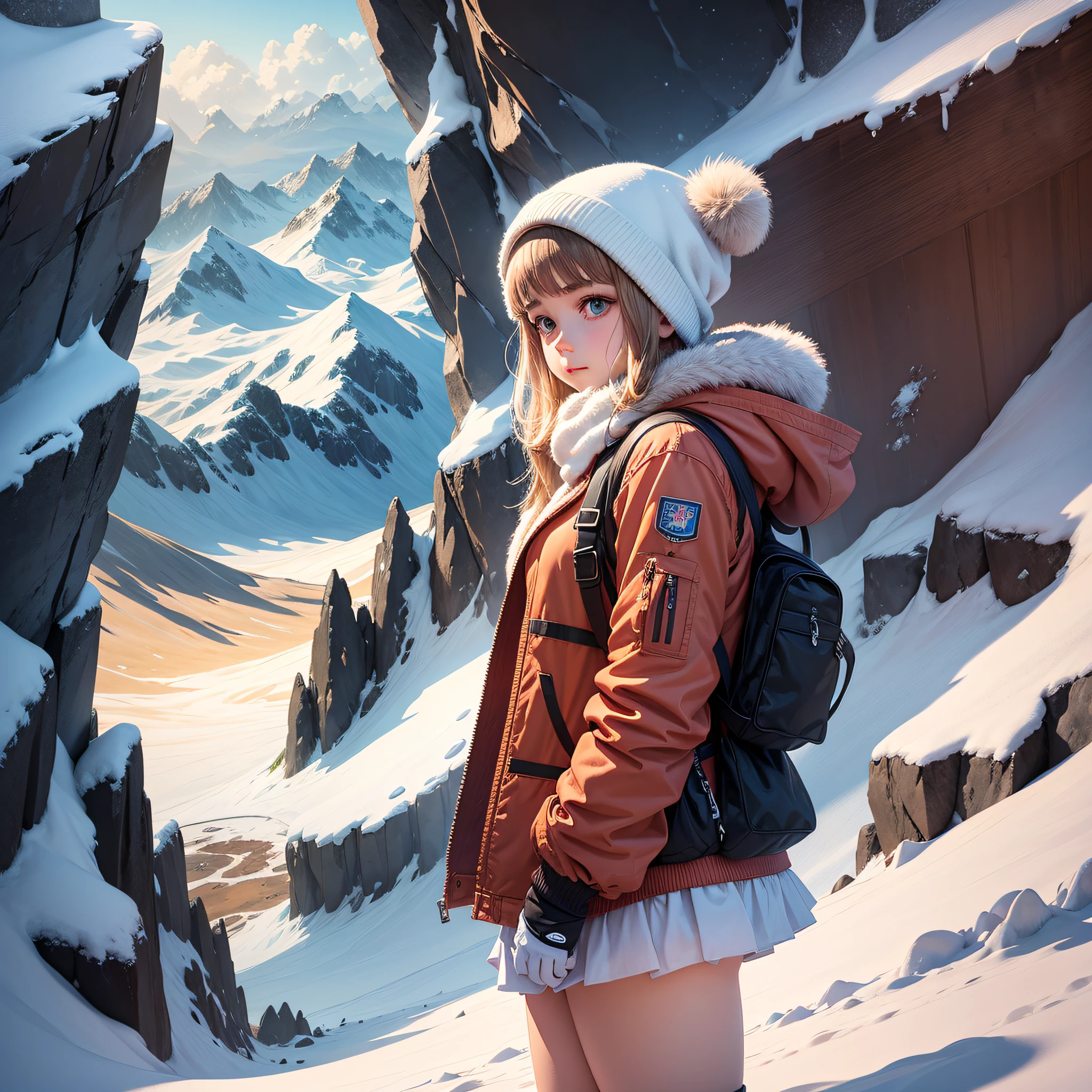 A girl alone in a snowy mountain --auto --s2