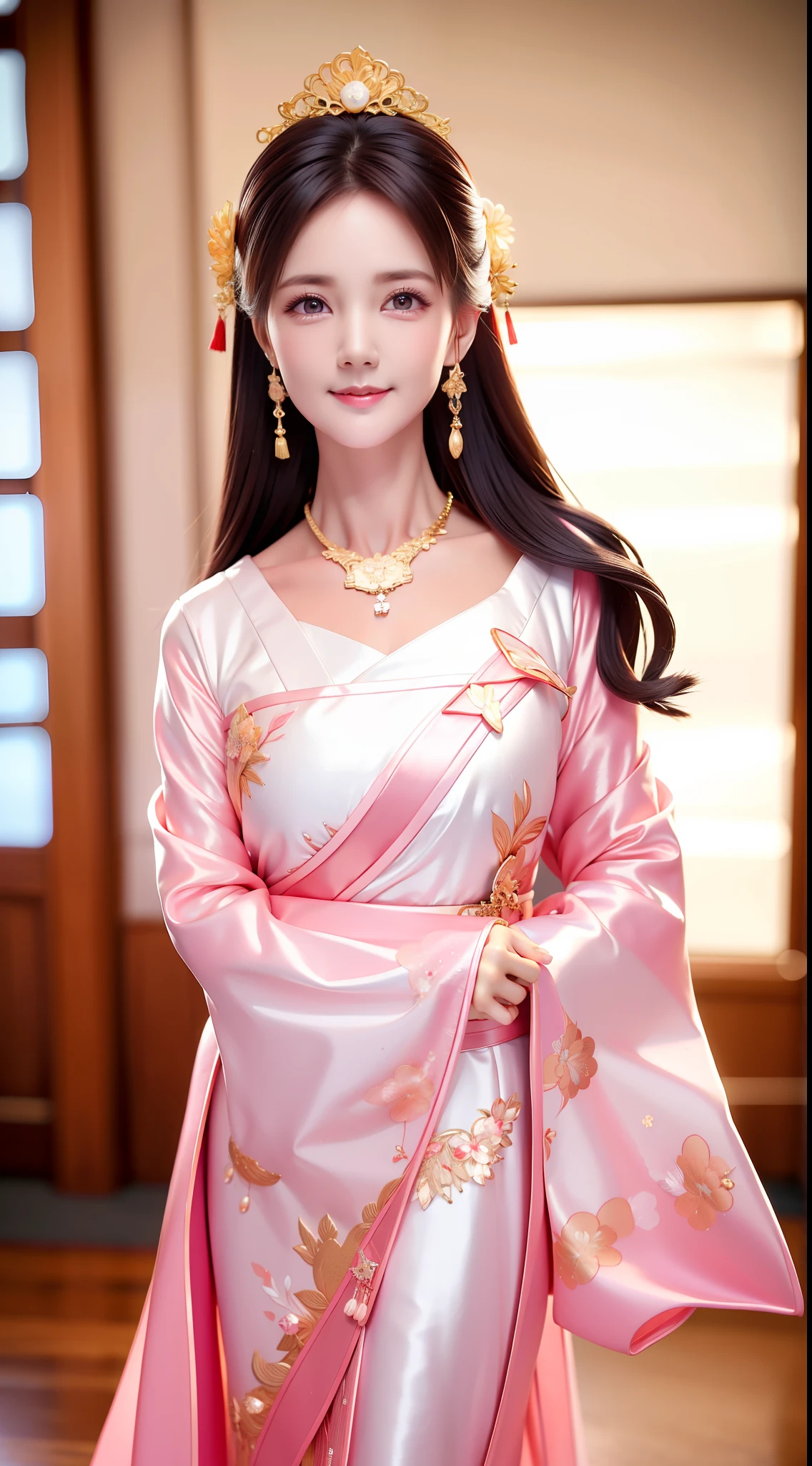 One Girl, Superb Piece, Masterpiece, High Resolution, 1girl, Blush, (Glamorous Smile: 0.8), Wonderland, Chinese Hanfu, Hair Accessories, Necklace, Jewelry, Golden Pupils, Short White Hair, Gorgeous Stud Earrings, Expressionless, Beauty, on_body, Tyndall Effect, Realistic, Shadow Room, Light Edge, Two-tone Lighting, (High Detail Skin: 1.2), 8K UHD, DSLR, Soft Light, High Quality, Volume Lighting, Photo, High Resolution, 4K, 8K