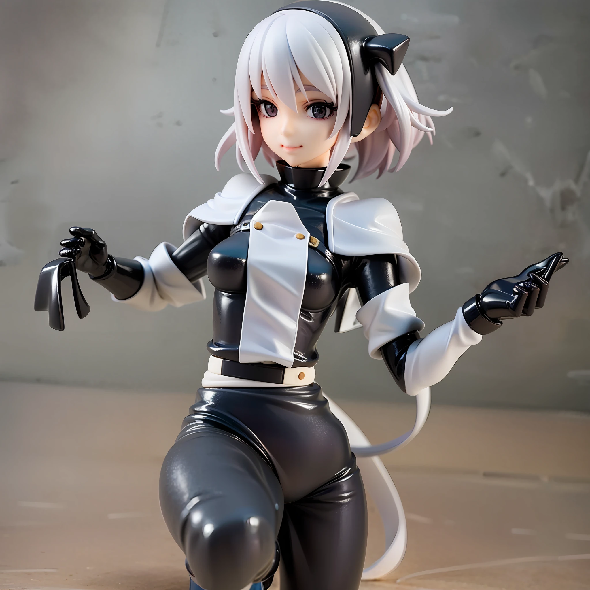 white hair, short cut,1girl,short pants, sneakers, beautiful eye, full body, dancing, looking away, black suit,[realistic], [3d], smile, closed mouth,(8k, RAW photo, best quality, masterpiece:1.2), ultra high res, photo realistic, professional lighting, detailed lighting, professional photography, high quality, high res, extremely detailed, bloom, depth of field, sketch, sharp focus, soft lighting, detailed, detailed skin, to8contrast style