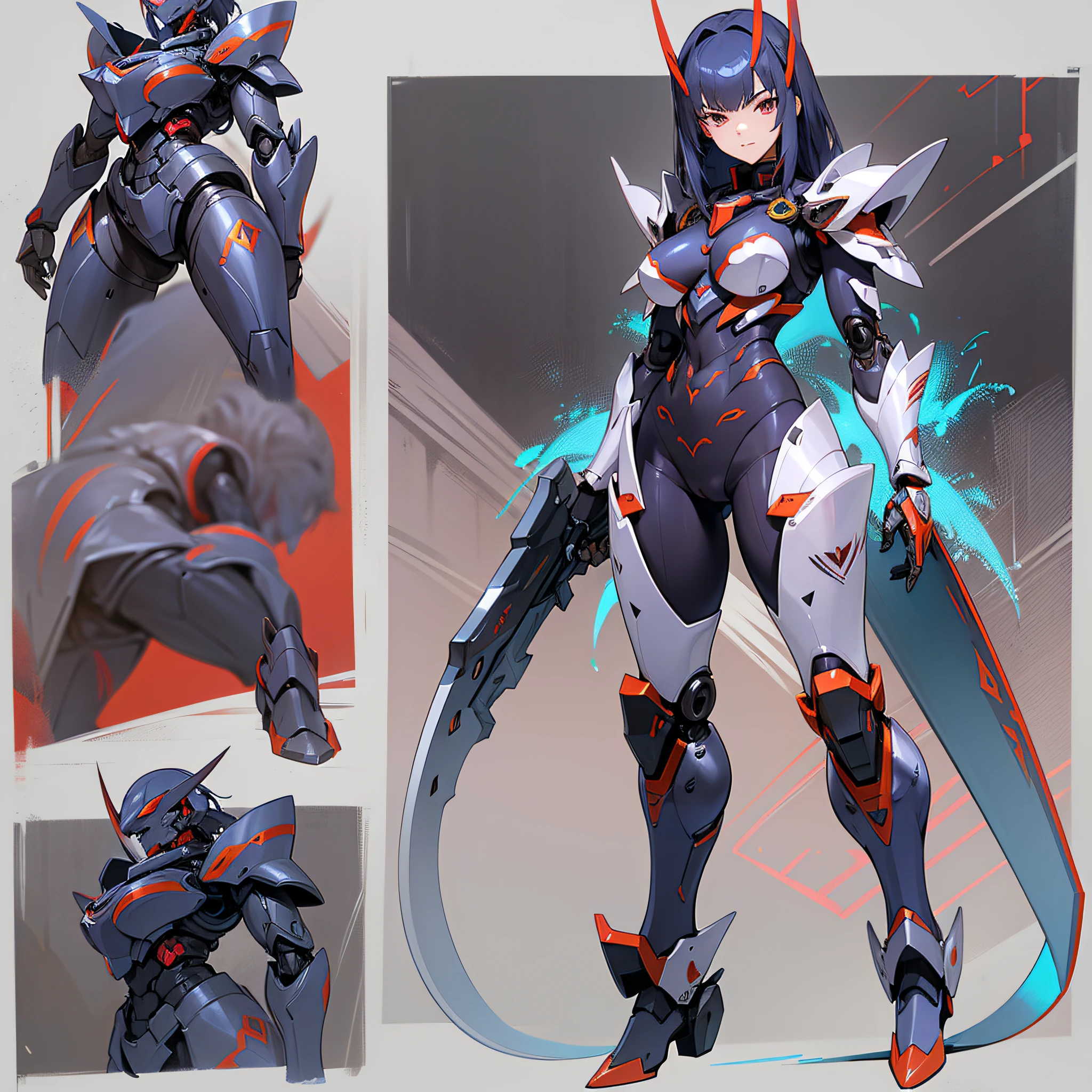Crimson paint, villain, close-up of person in costume with scythe, cyber japan style armor, cyber japan armor, guyver style, girl in armor, monster hunter armor, full body mecha suit, perfect anime cyborg woman, cyborg noble woman, mecha cyber armor girl, detailed full body concept, female armor, anime character. Full Body Art --auto --s2