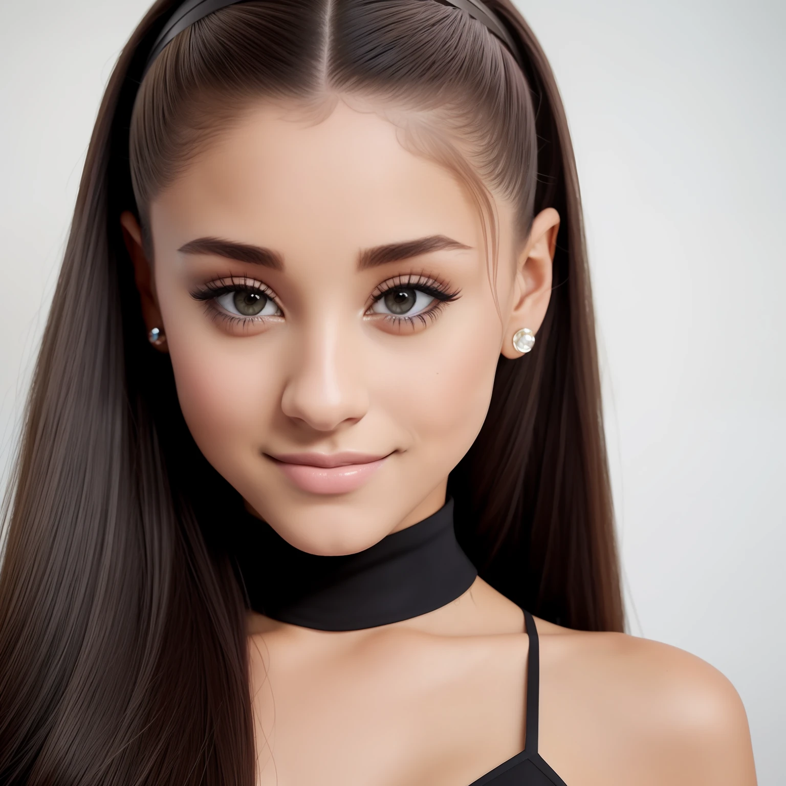 Ariana Grande, taking photos in front of a wall with a colorful gradient, dress, smiling expressions, realistic portraits, Raw simulation style, makes him the focus of the image. Pay attention to details such as highlights and shadows on the face and hair to create a realistic and realistic image. Try different lighting techniques to enhance the mood and atmosphere of your portrait. ((High Detail Skin, Skin Detail)), Clear Focus, Volumetric Fog, 8K Ultra HD, SLR, High Quality, Film Granules, Fujifilm XT3