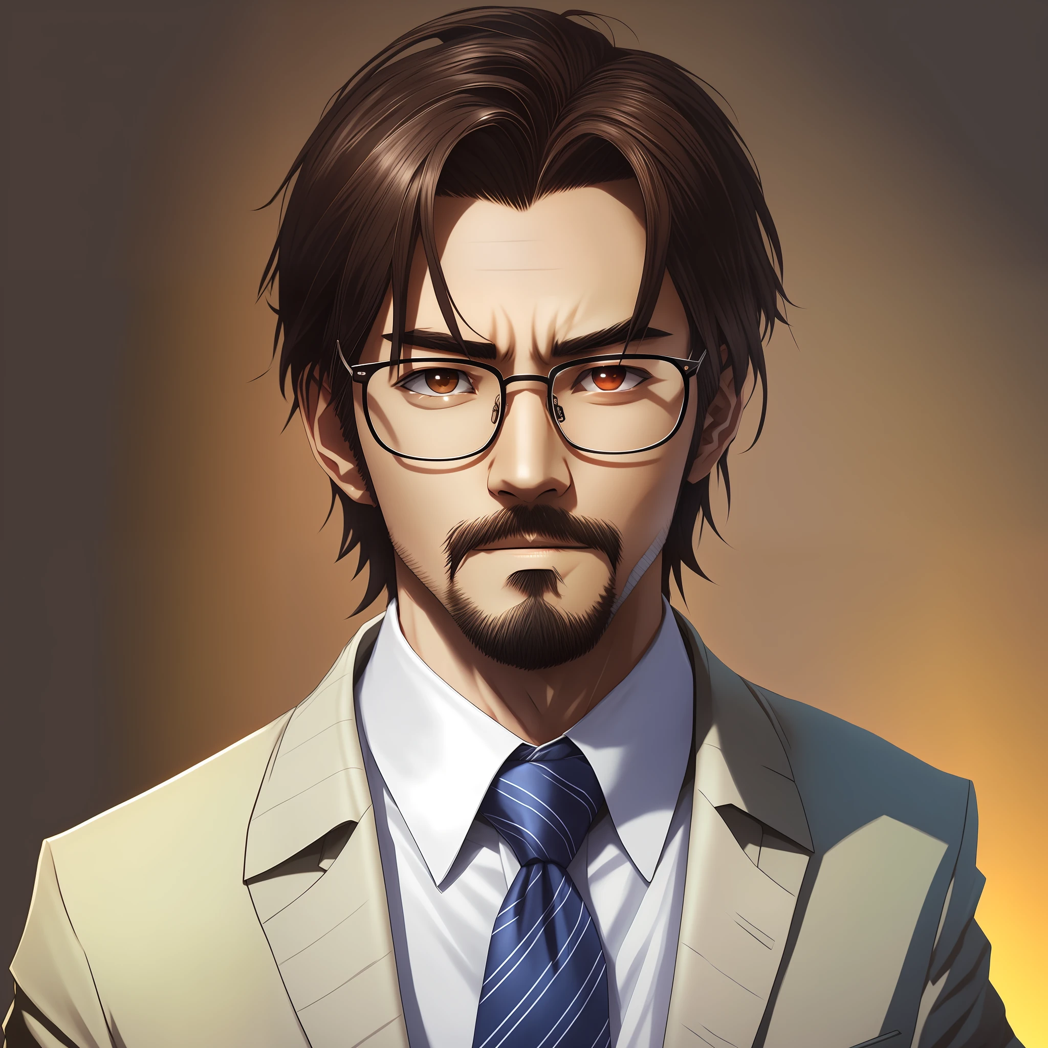 anime man with glasses and a beard wearing a suit and tie, anime character portrait, anime portrait of a handsome man, realistic anime artstyle, hideaki anno anime, character art portrait, character headshot portrait, detailed anime character art, anime handsome man, detailed character portrait, closeup character portrait, anime realism style, nerdy man character portrait, character portrait closeup