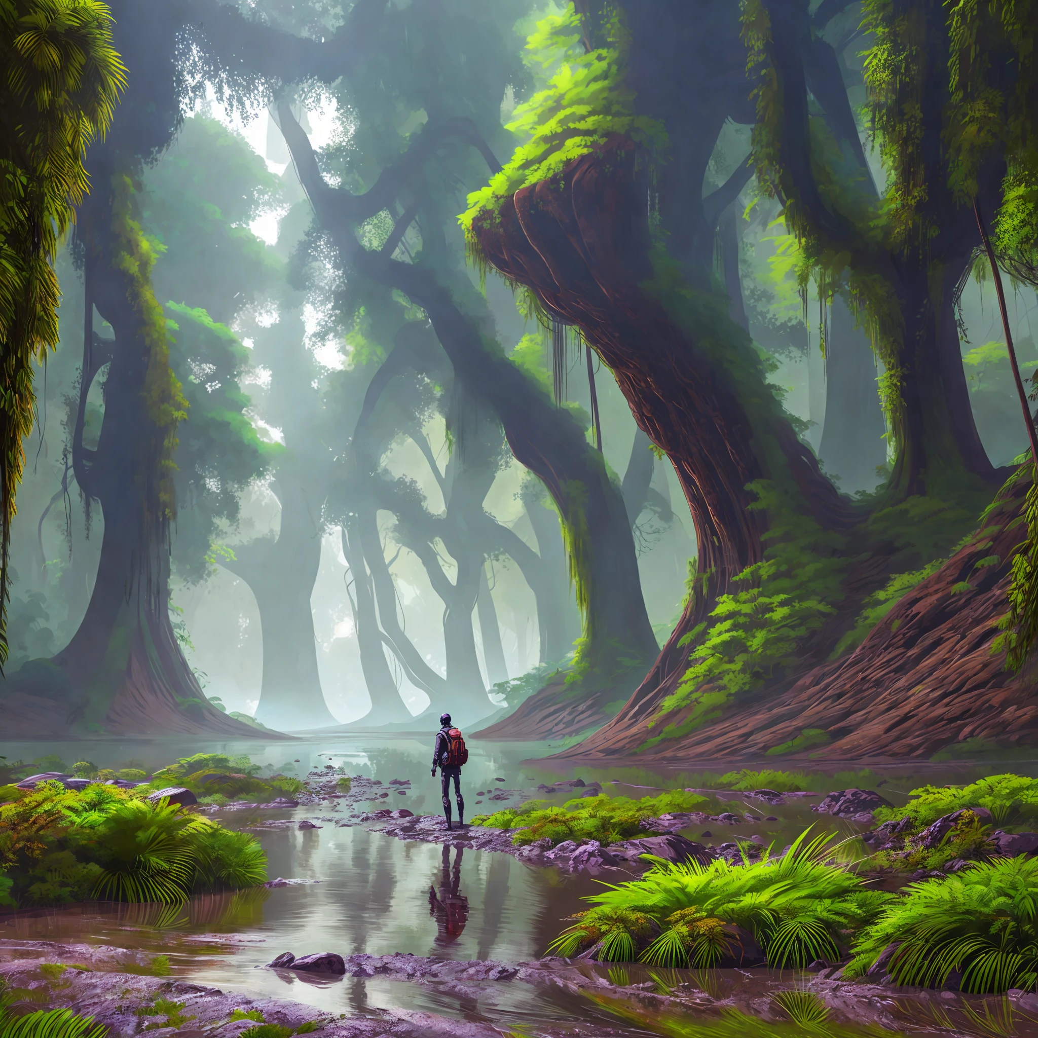 Digital painting of a lush wet natural scene on an alien planet --auto --s2
