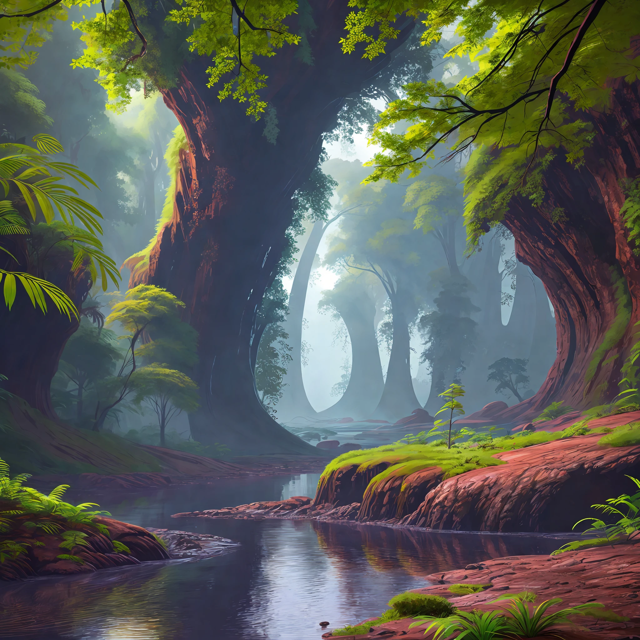 Digital painting of a lush wet natural scene on an alien planet --auto --s2
