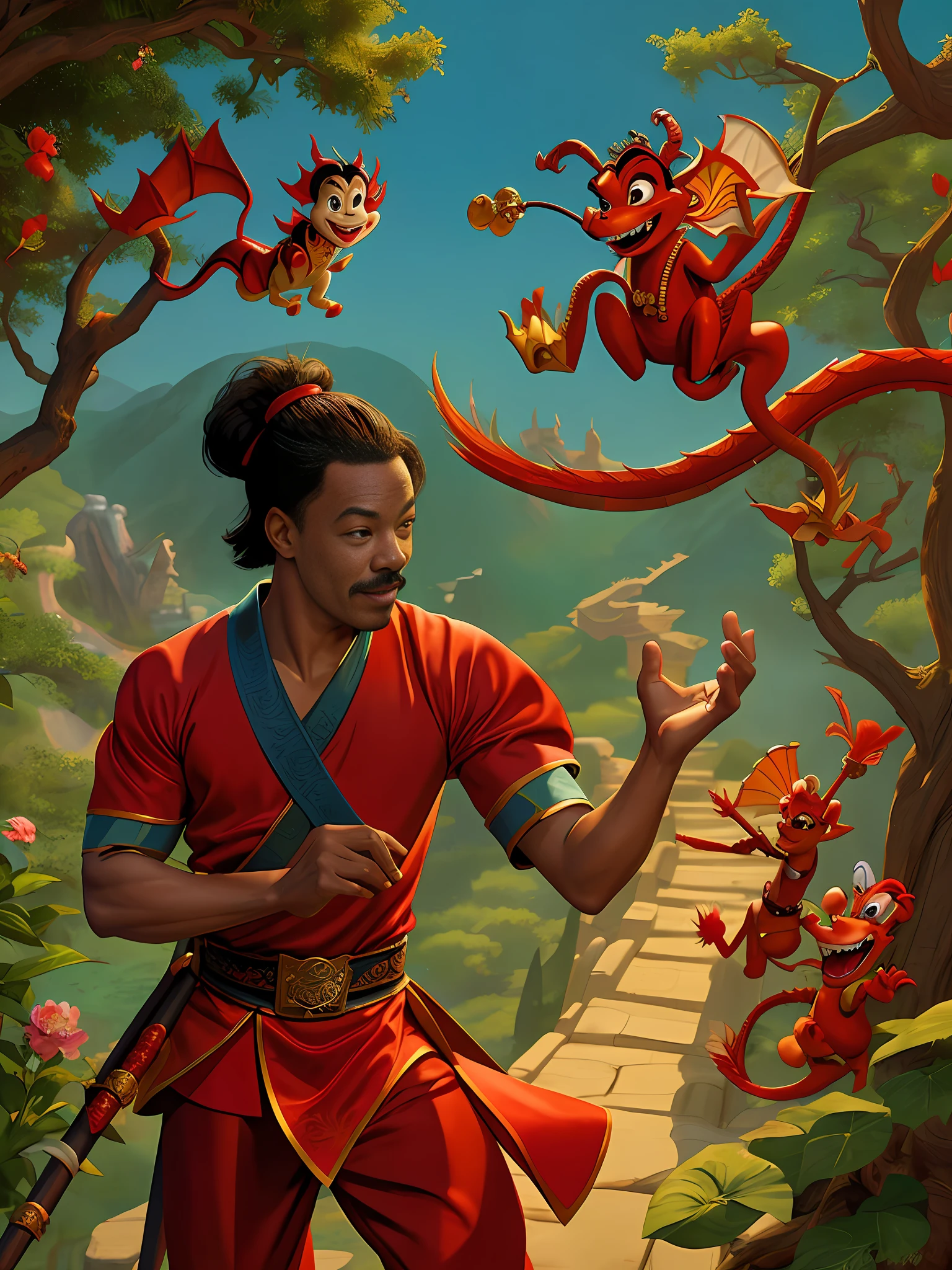 Eddie Murphy as Mushu: Envision Eddie Murphy's comedic genius as the voice of Mushu, the dragon sidekick from Disney's "Mulan." With his quick wit and mischievous antics, Mushu provides comedic relief while assisting Mulan on her journey to save China.