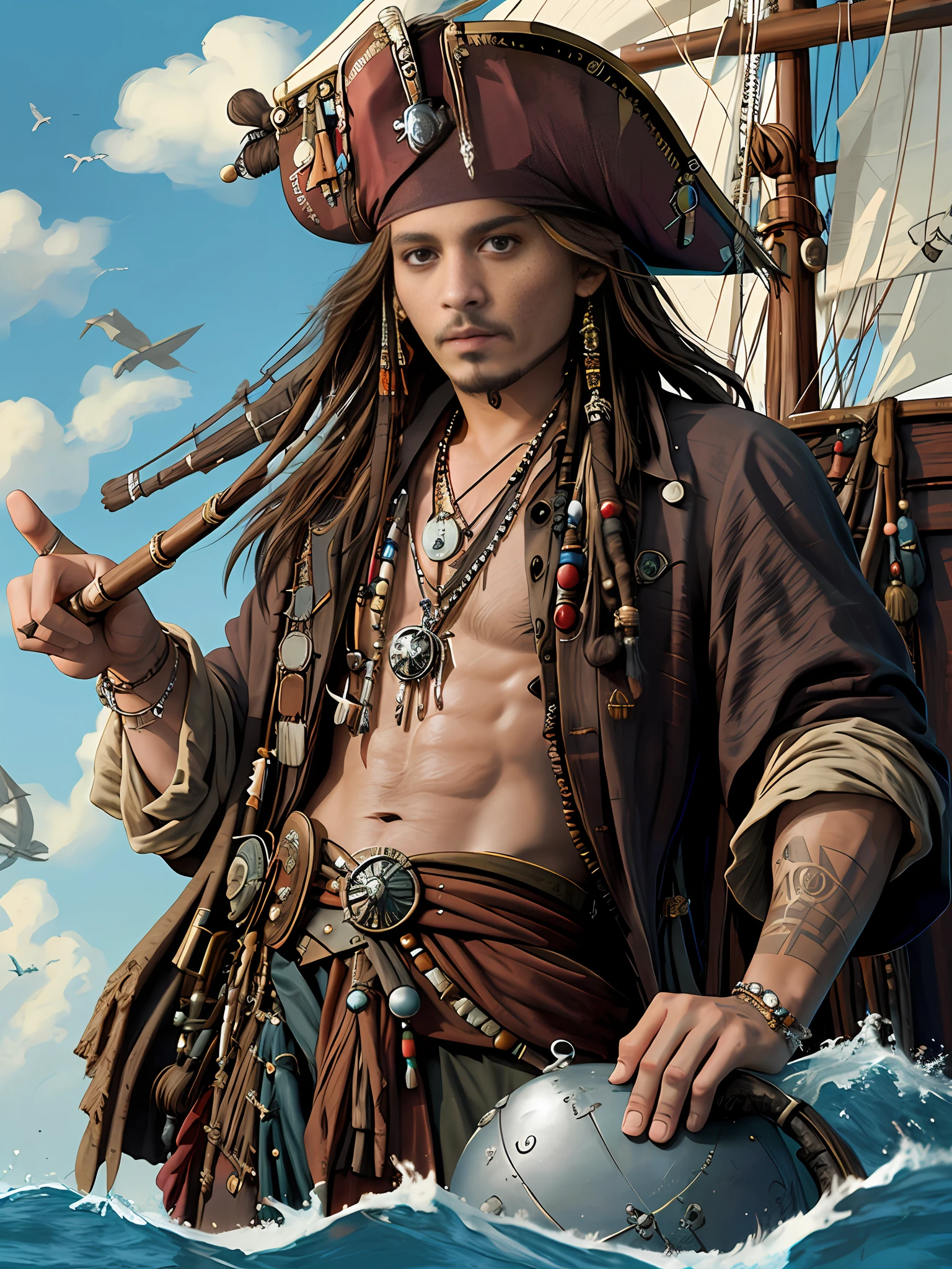 Johnny Depp as Jack Sparrow: Envision Johnny Depp's iconic portrayal of Captain Jack Sparrow from the "Pirates of the Caribbean" franchise brought to life as an animated character. With his quirky personality and cunning wit, Jack Sparrow navigates treacherous waters, searching for hidden treasures and outsmarting his adversaries.