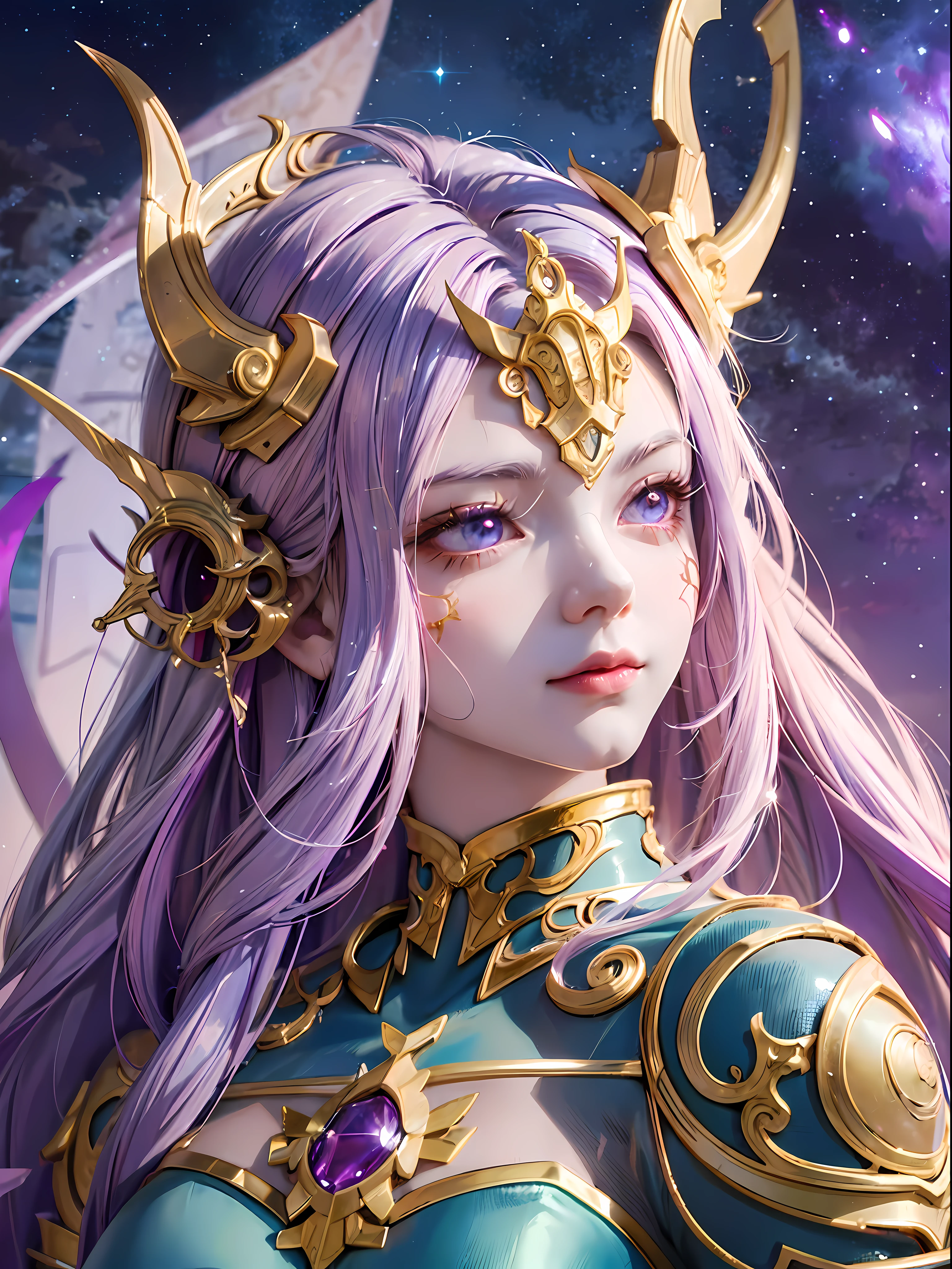 Anime girl with purple hair and horns holding a sword, portrait knight of zodiac girl, knight of zodiac girl, extremely detailed Artgerm, detailed digital anime art, beautiful celestial mage, G willow art style, epic fantasy art style HD, Artgerm on ArtStation pixiv, fantasy art style, anime fantasy illustration, Artgerm. High detail, gorgeous