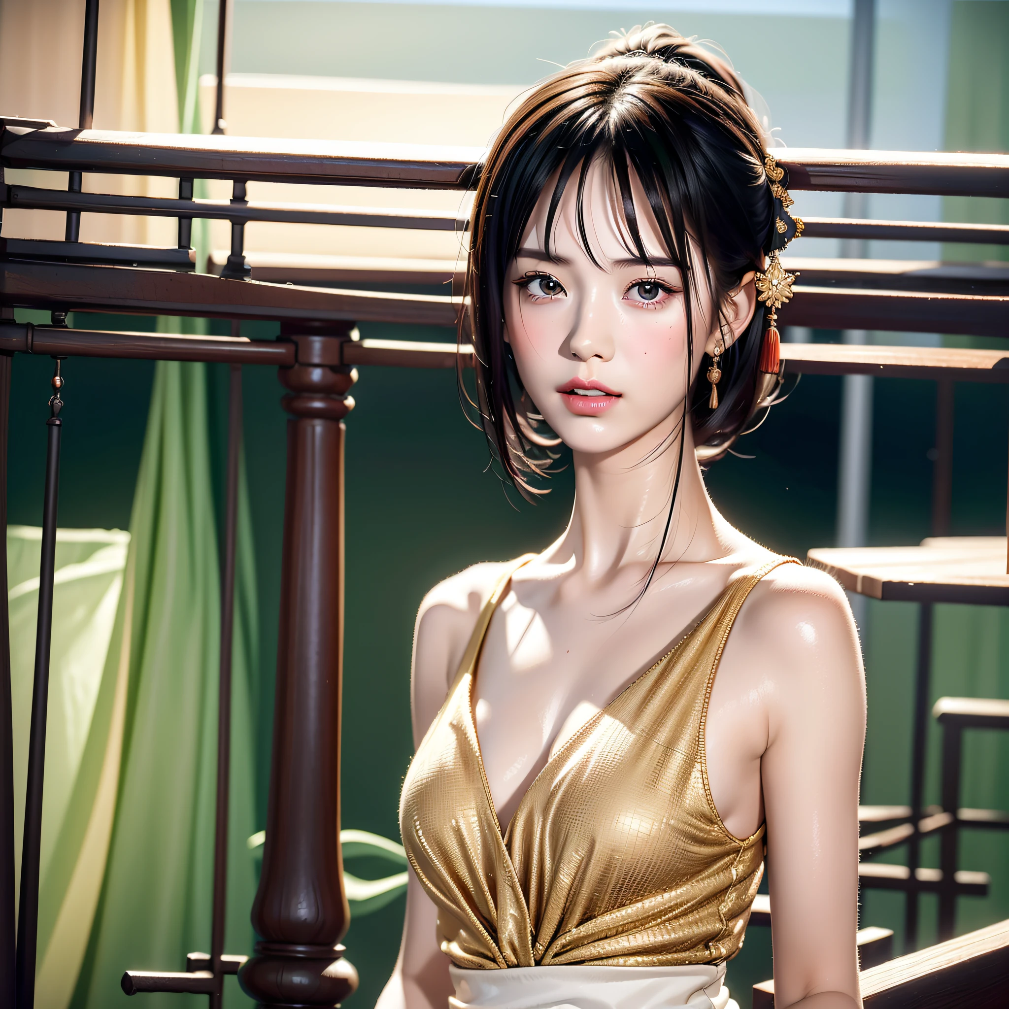 A Chinese girl 18 years old Beautiful eyes, real skin, delicate face, full body picture, hanfu, clothing details, skin details, slim body, delicate and delicate, short hair, black hair, blunt bangs ,beauty, best quality, super detailed, masterpiece, fine detail, high resolution, 8k wallpaper, realistic details, skin details, photoshop \(medium), super detailed, high resolution, extremely detailed, cinematic lighting texture, beautiful, perfect, hd
