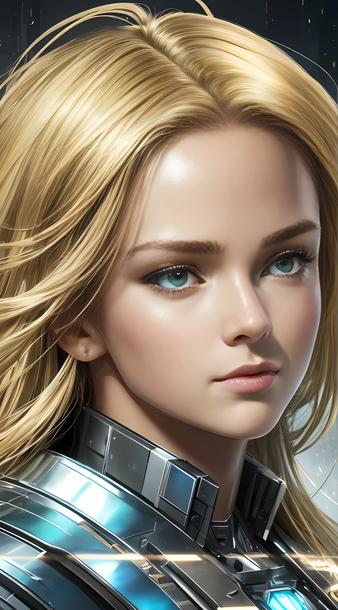Masterpiece, Best Quality, Film, Official Art, Propaganda Art, Movie Wallpaper, Very Detailed CG Unified 4k Wallpaper, Intricate Details, White Background, Upper Body, Facial Focus, Concept Art, Production Art, ( , Highres, (realistic, photo-realistic:1.2), physically-based rendering, machinery, reflection, realistic, cyberpunk, symmetric front view close up head shot eyes symmetry face very sharp focus realistic award winning matte drawing movie light 1 boy, mecha, (Illustration: 1.1), slim, fair skin, delicate face, king robe, shine, tights, (long blonde hair), green eyes, battlefield, chip, shine, sword --auto --s2