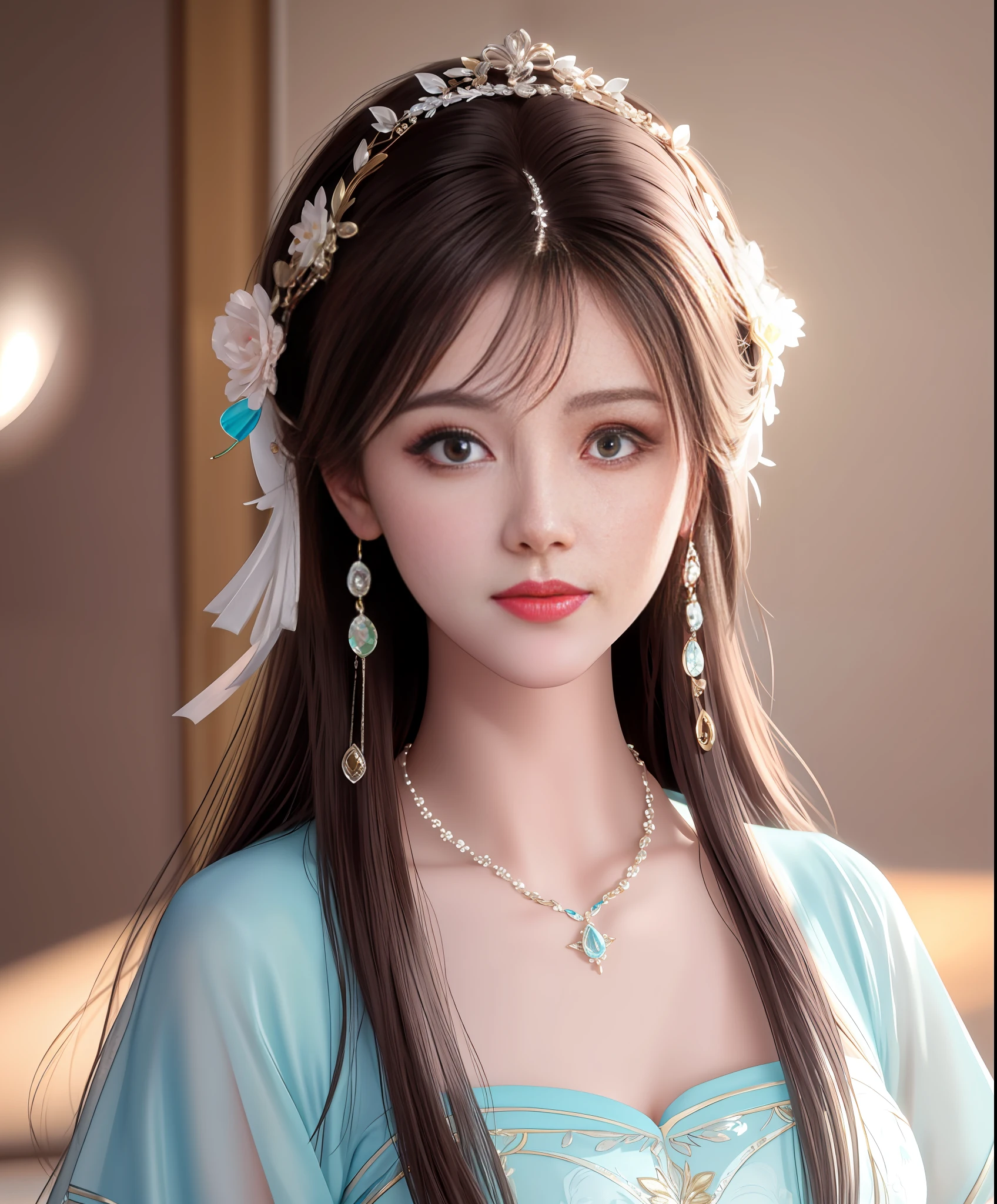 Best Quality, Masterpiece, High Resolution, 1girl, Porcelain Dress, Hair Accessories, Necklace, Jewelry, Pretty Face, On Body, Tyndall Effect, Realistic, Shadow Studio, Rim Lighting, Dual Tone Lighting, (High Detail Skins: 1.2), 8k UHD, dslr, soft light, high quality, volume light, sneak shot, photo, high resolution, 4k, 8k, background blur,