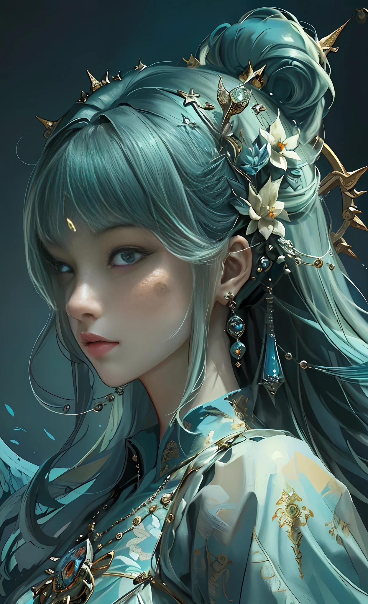 (((highest image quality, best quality, masterpiece, transcendent beauty))), the most detailed skin, back, profile, huge demon castle, post-apocalyptic world, mandala