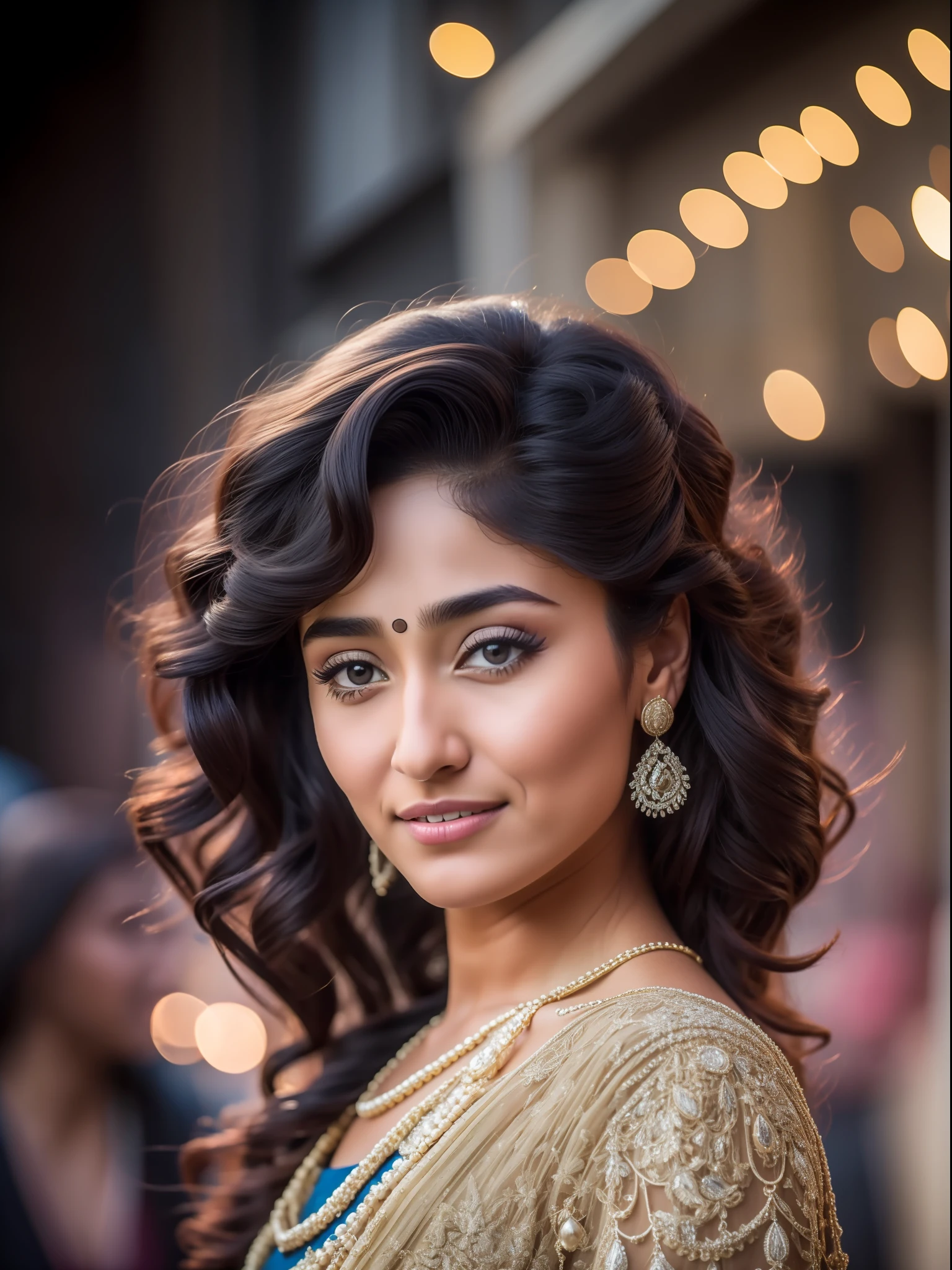 [Realistic portrait] [30 years old Golshifteh Farahani] [dressed like a formal style] [Happy expression on face] [Environment: night street][type of illumination: Cinematic lighting], extremely realistic, 8k, insane details, intricate details, beautifully color graded,Color Grading, Editorial Photography, Photography, Bo keh, taken with a 60mm lens, ISO 300, f/4, 1/200th -