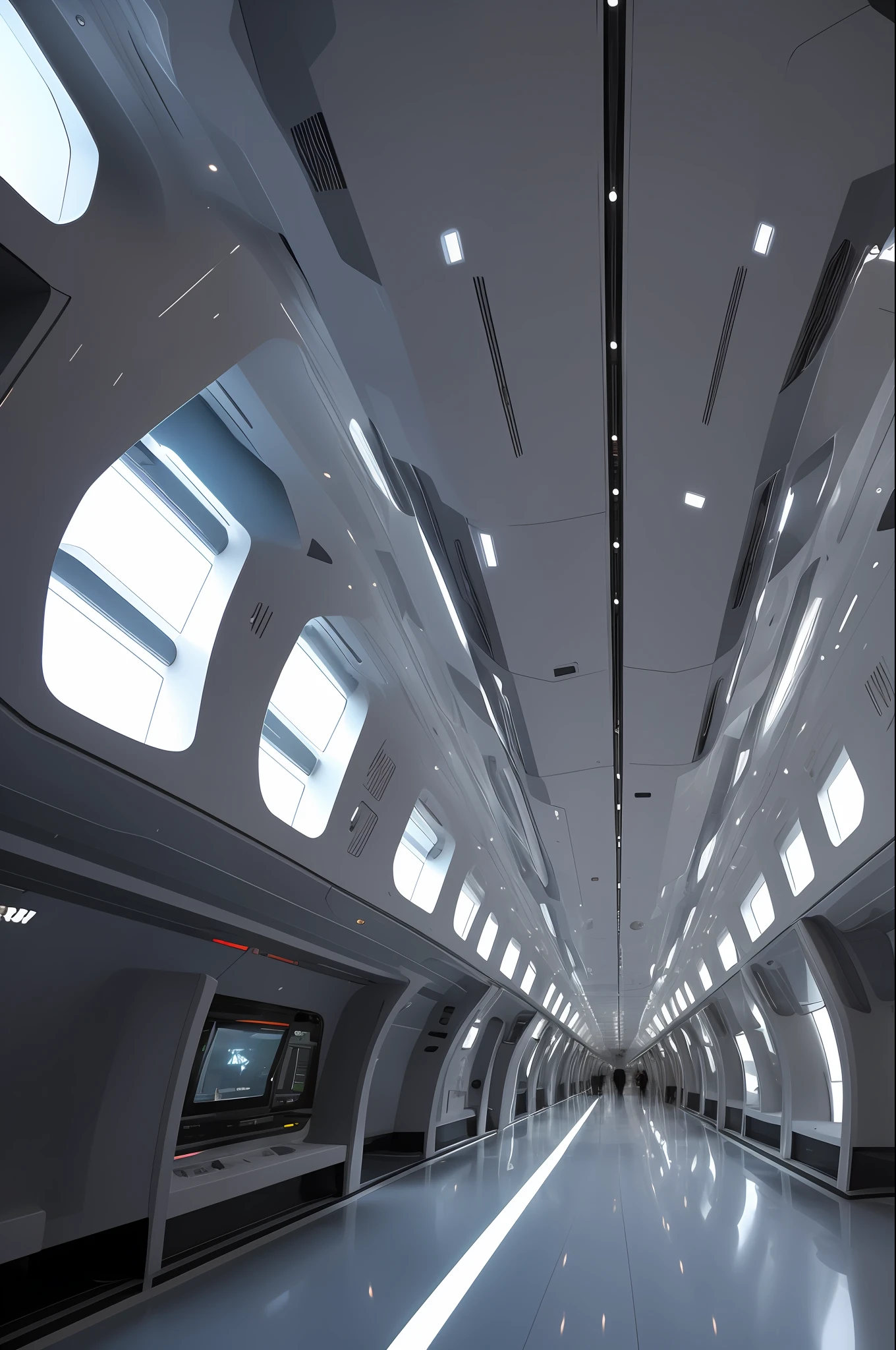 Long interior corridor of a futuristic spaceship